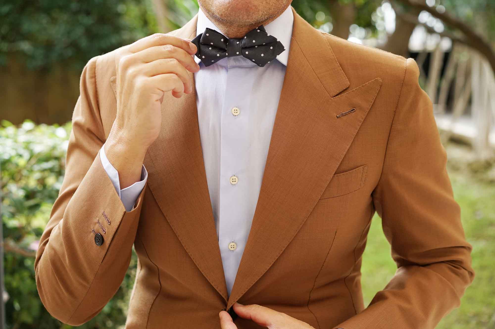 Charcoal Grey with White Polka Dots Diamond Bow Tie