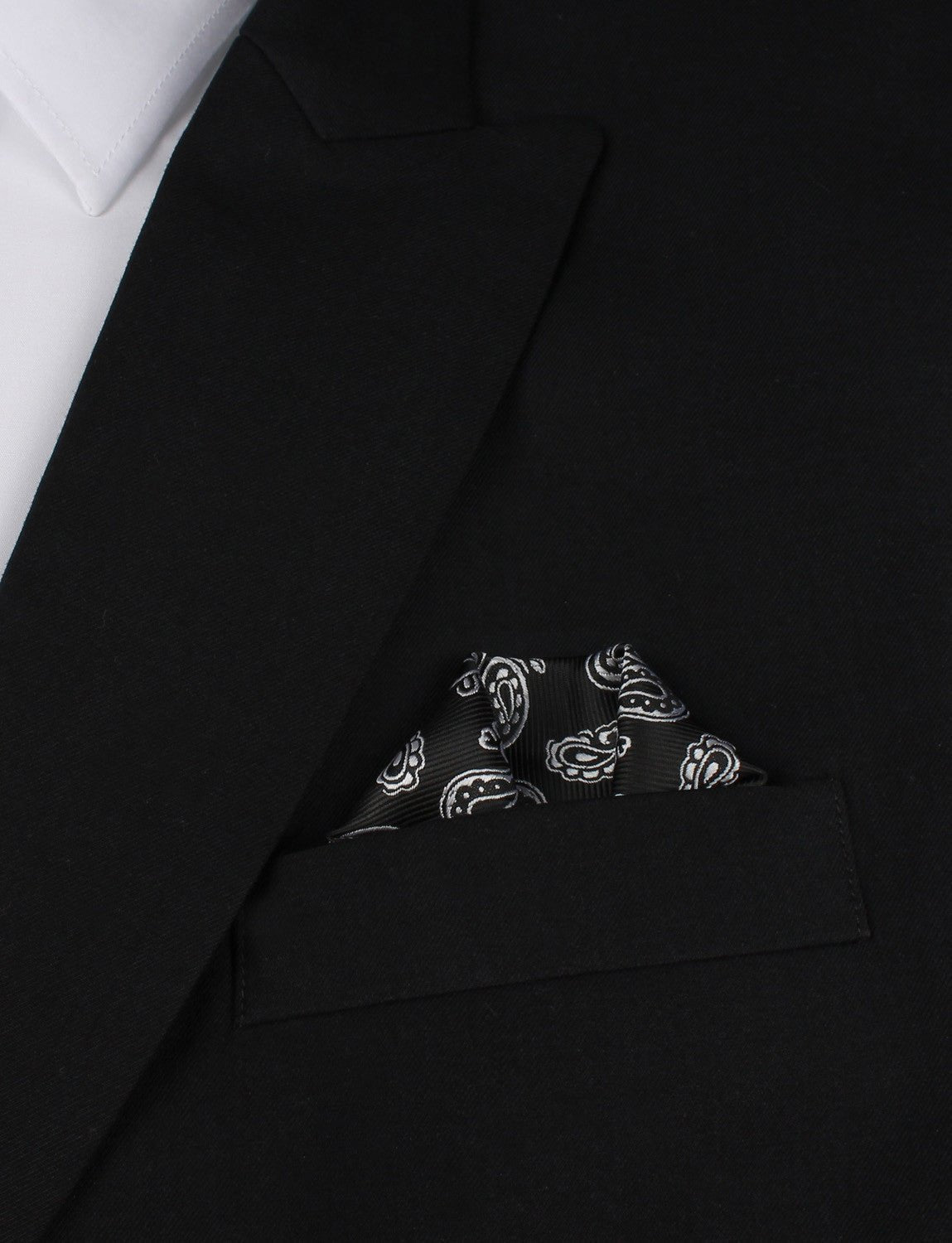 Paisley Coal Black Pocket Square