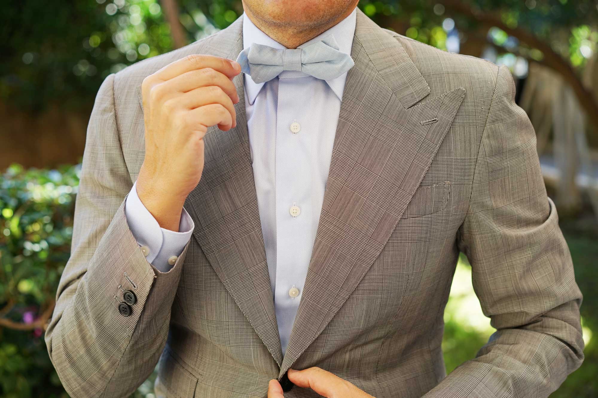 Light Blue Linen Chambray Diamond Bow Tie