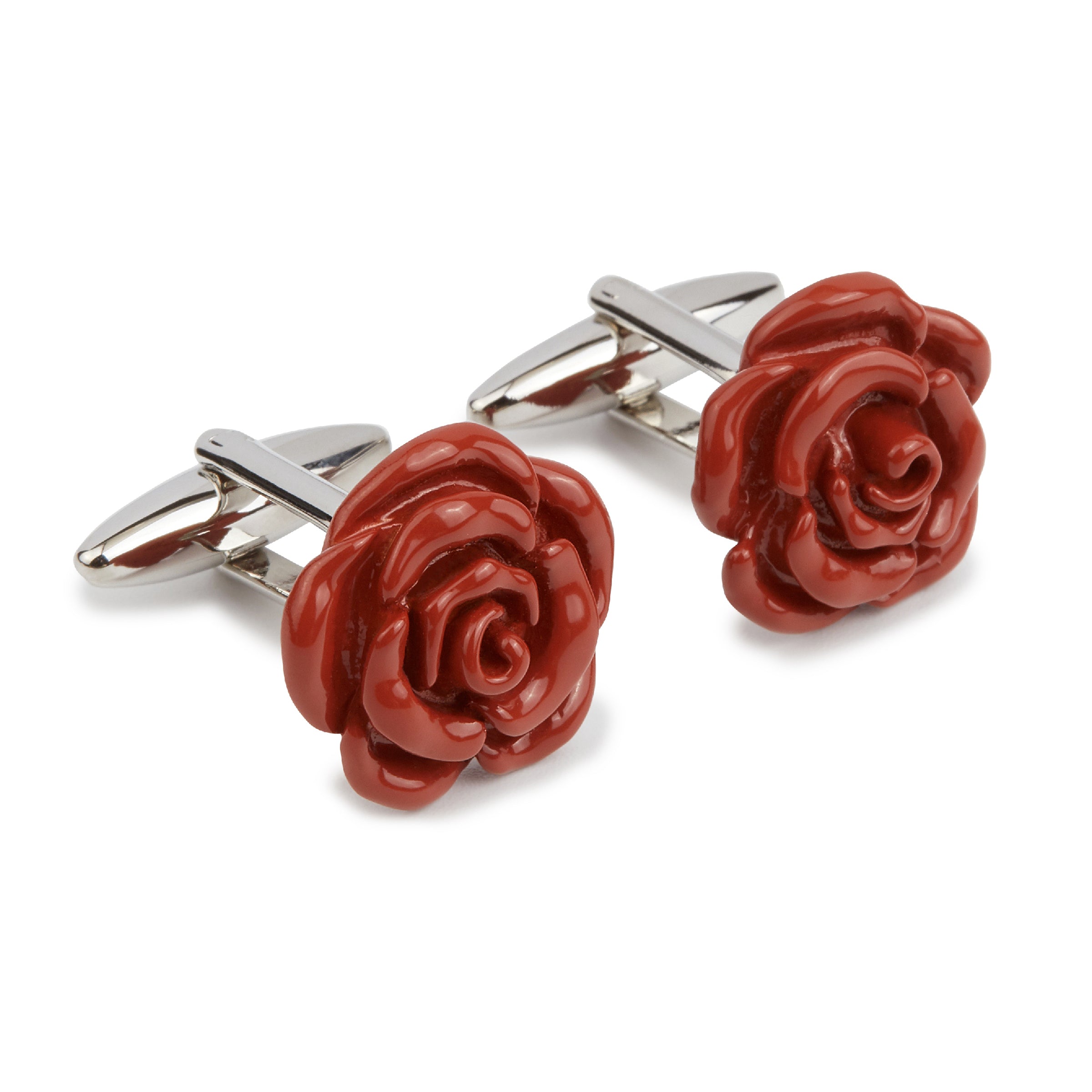 Burnt Dark Orange Rose Metal Cufflinks