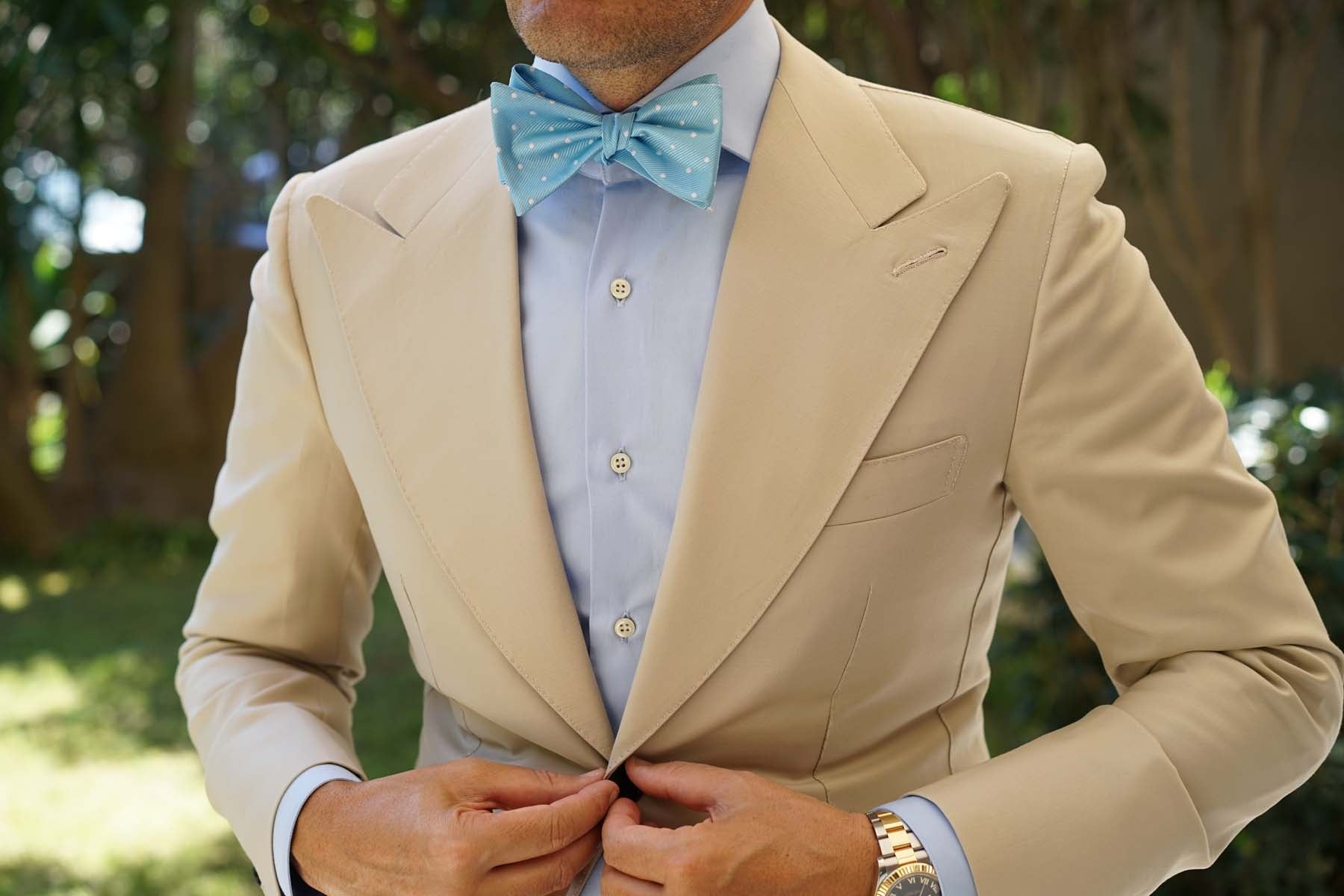 Sky Blue with White Polka Dots Self Tie Bow Tie