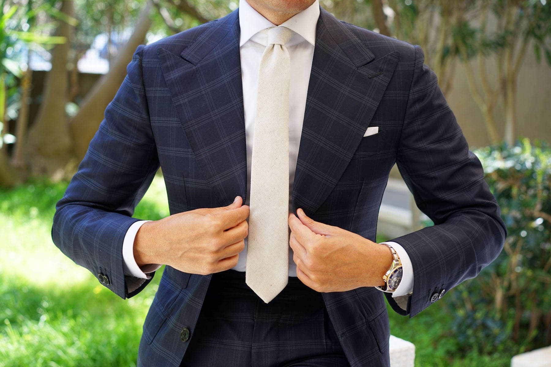 Dry Khaki White Linen Skinny Tie