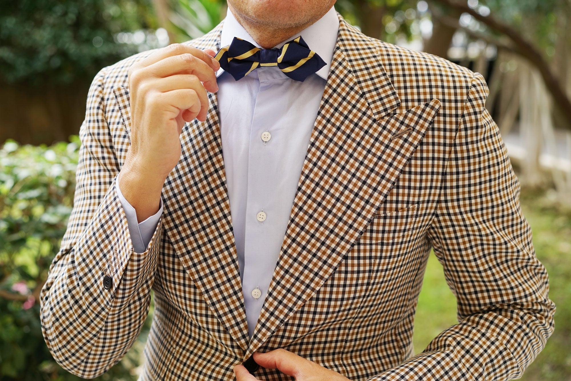 Navy Blue with Yellow Stripe Diamond Bow Tie