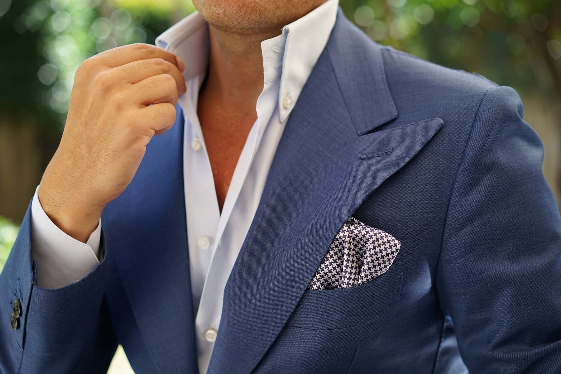 Deep Blue Houndstooth Pocket Square