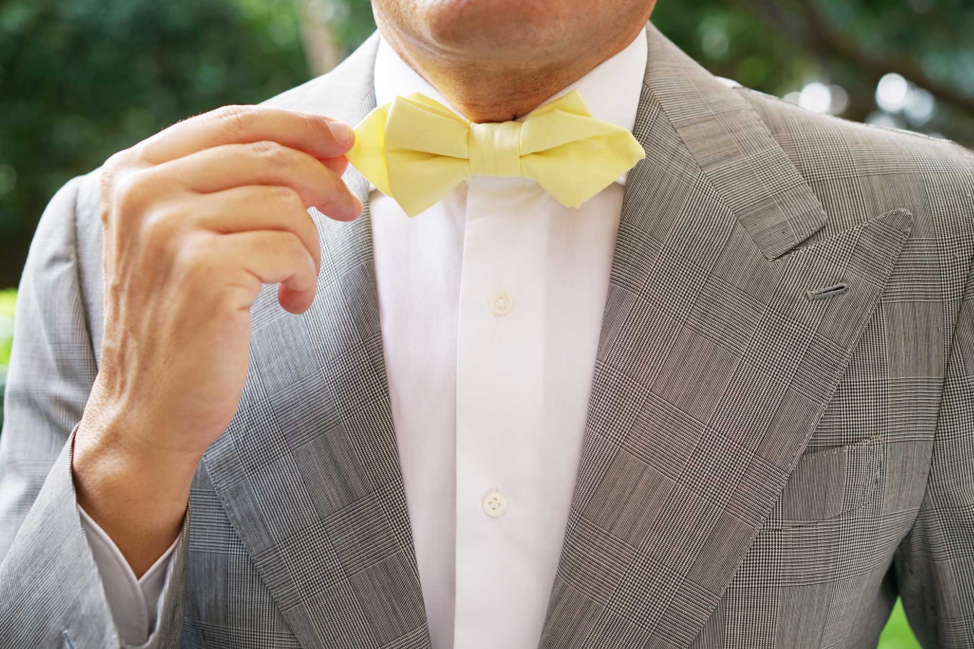 Pastel Yellow Cotton Diamond Bow Tie