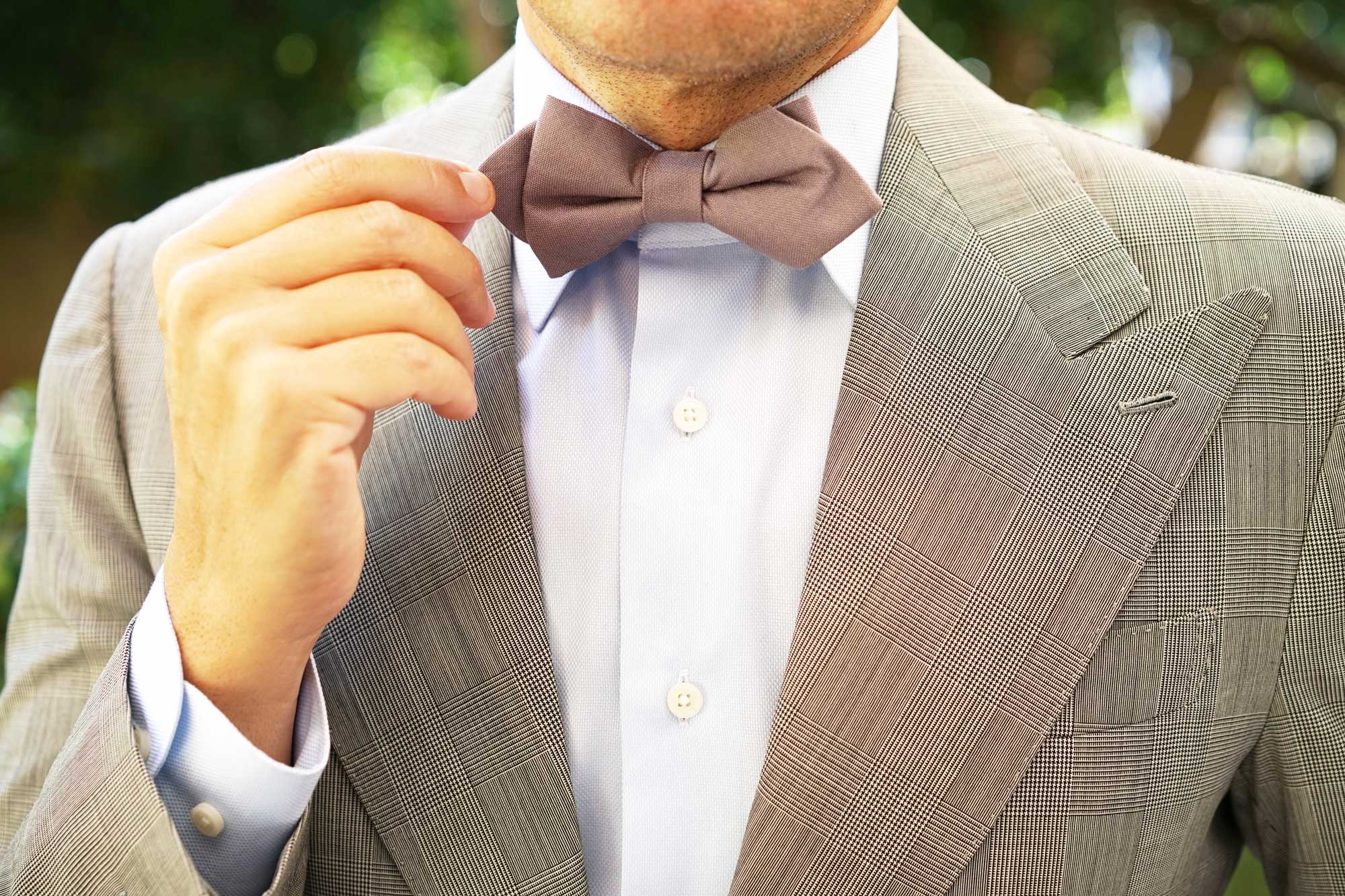 Grey Slub Linen Diamond Bow Tie