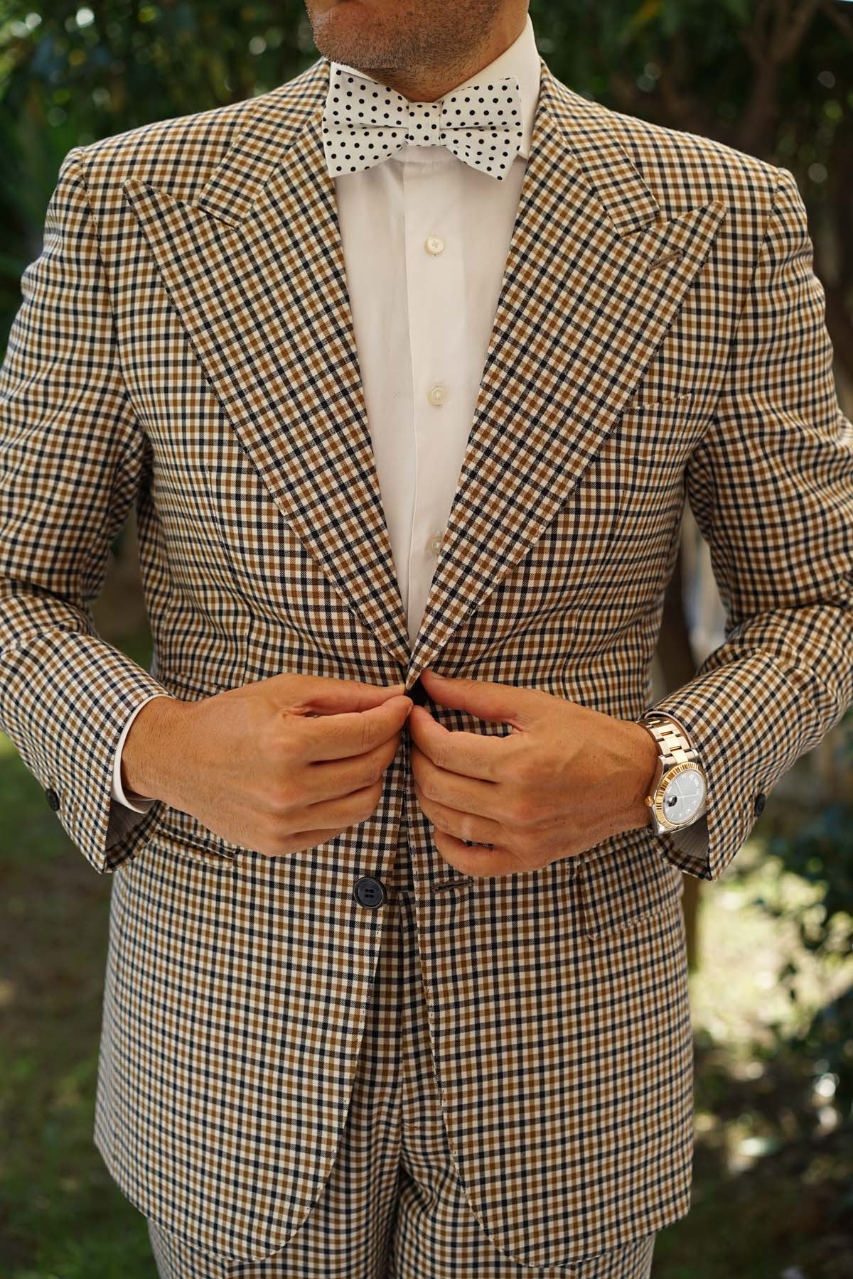 White with Black Polkadot Cotton Bow Tie