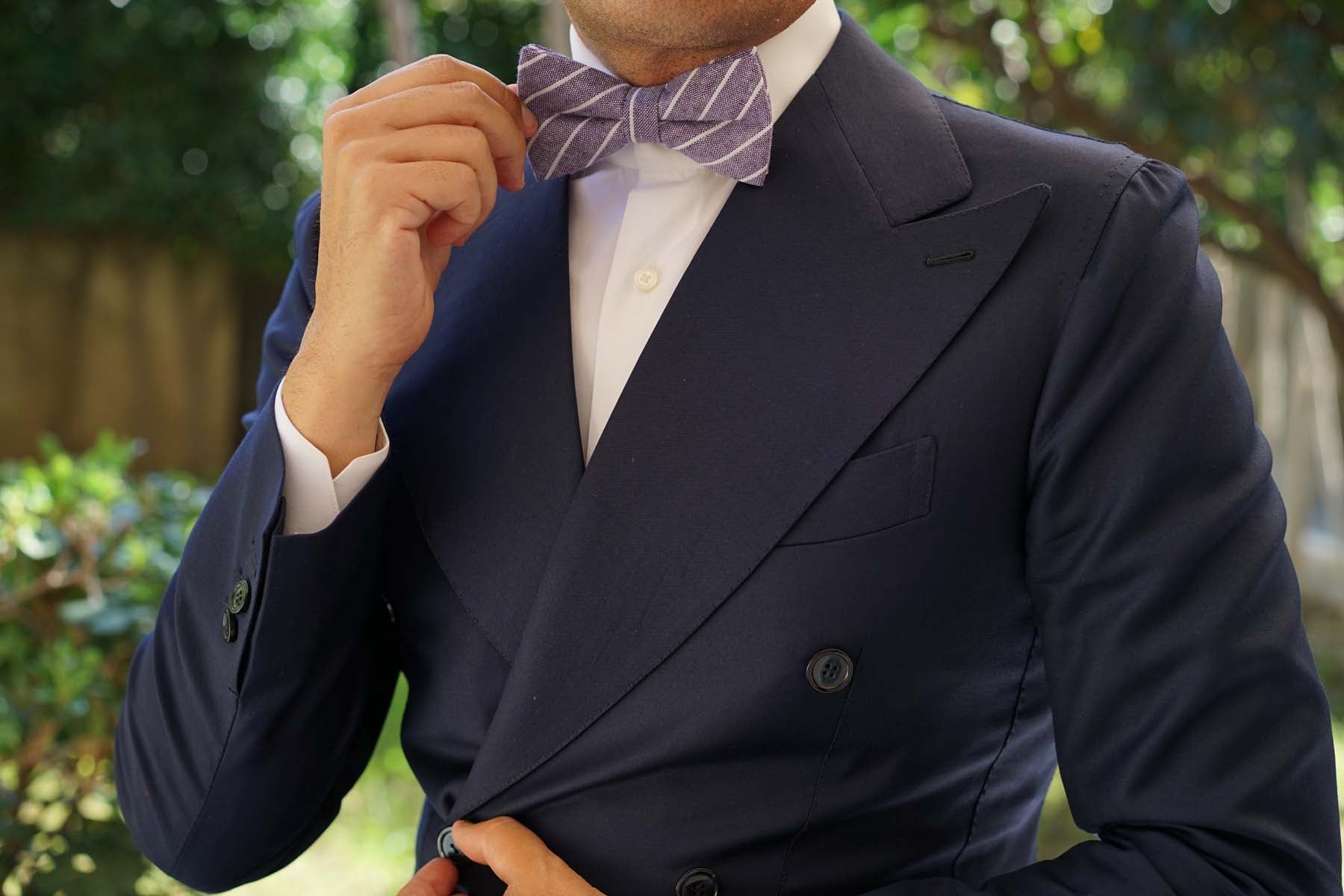 Tyrian Linen Purple Pinstripe Bow Tie