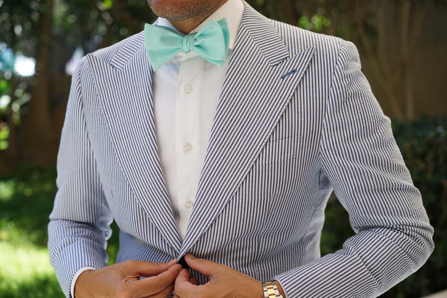 Mint Green Linen Self Tie Bow Tie