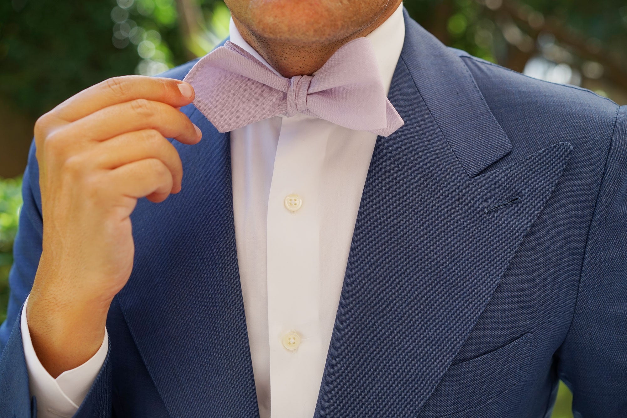 Purple Lilac Lavender Slub Linen Self Tie Diamond Tip Bow Tie