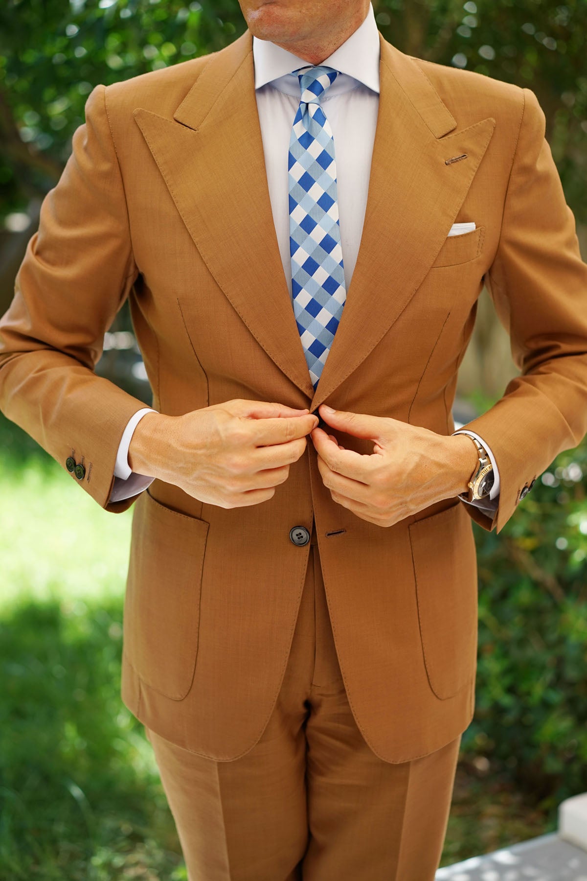 Sea and Light Blue White Checkered Skinny Tie