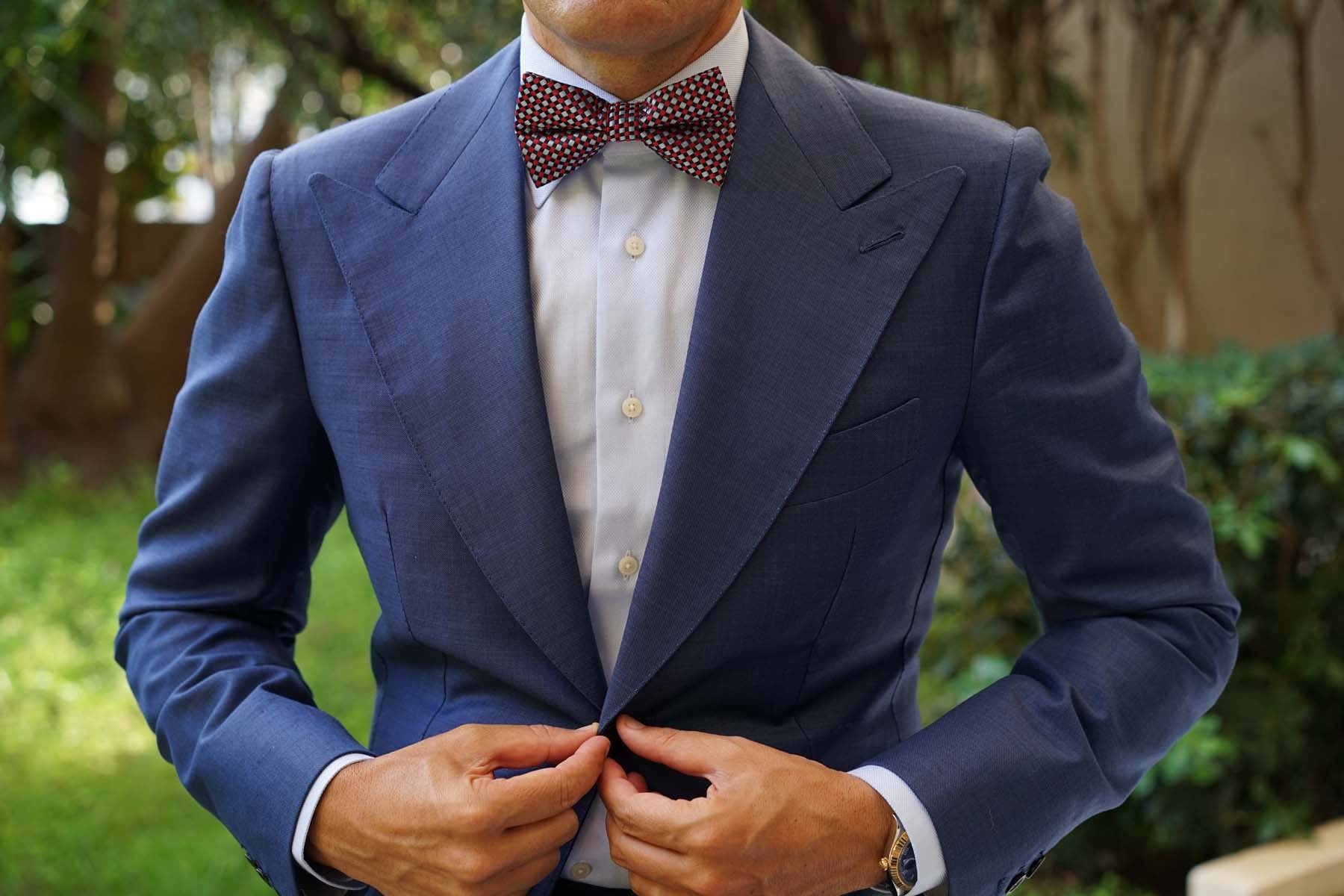 Navy and Light Blue Red Checkered - Bow Tie