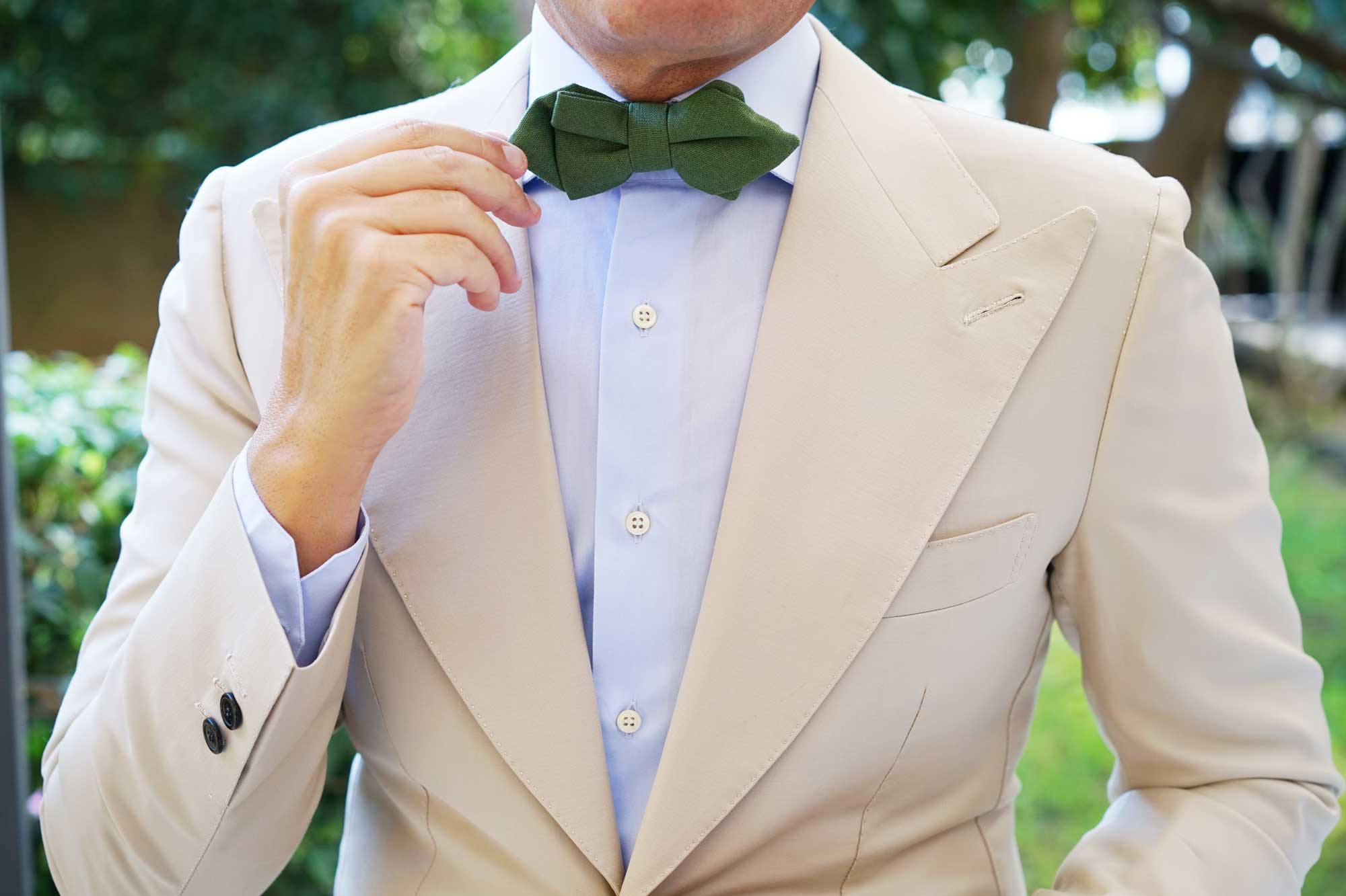 Hunter Green Slub Linen Diamond Bow Tie