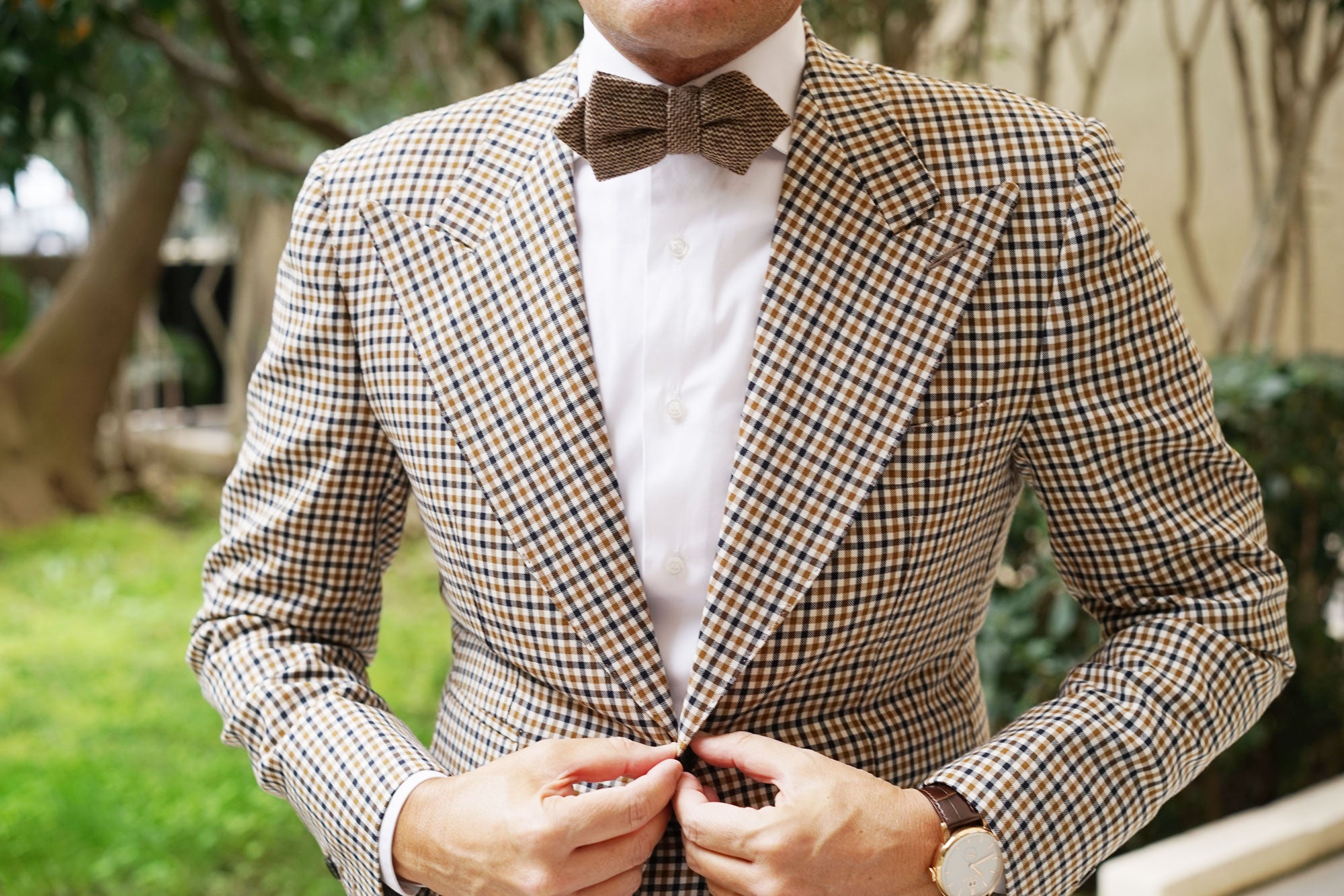 Espresso Brown Zigzag Wool Diamond Bow Tie