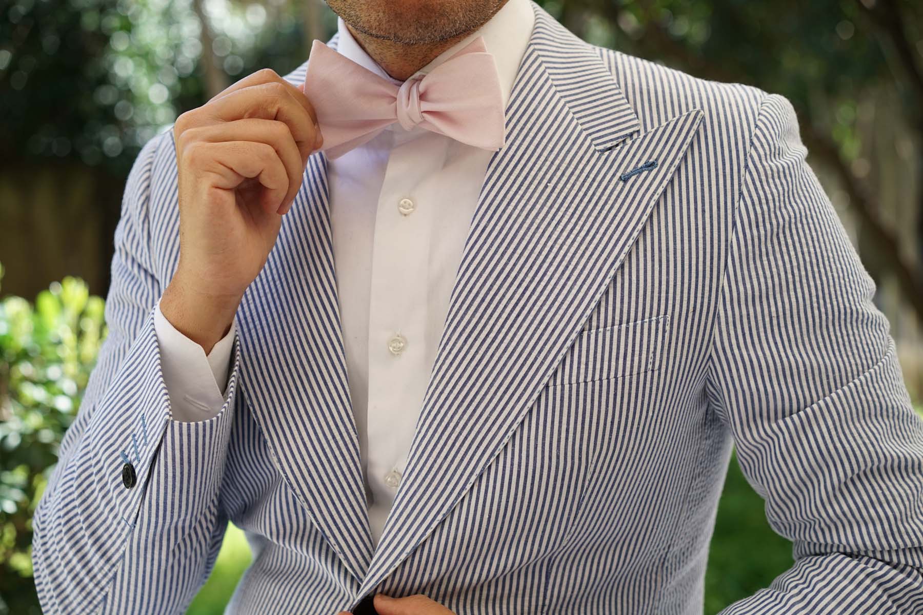 Blush Pink Slub Linen Self Tie Bow Tie