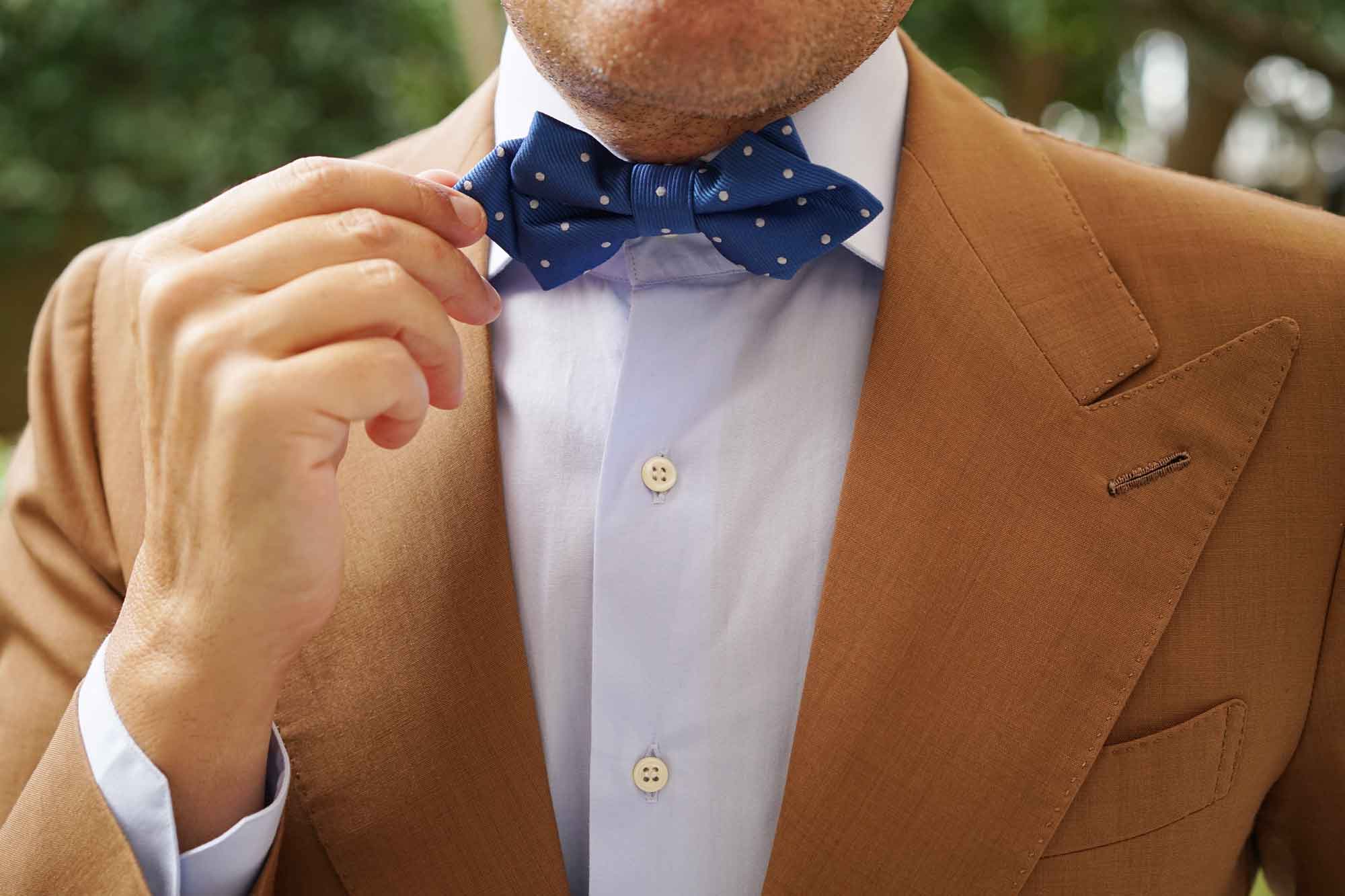 Royal Blue with White Polka Dots Diamond Bow Tie