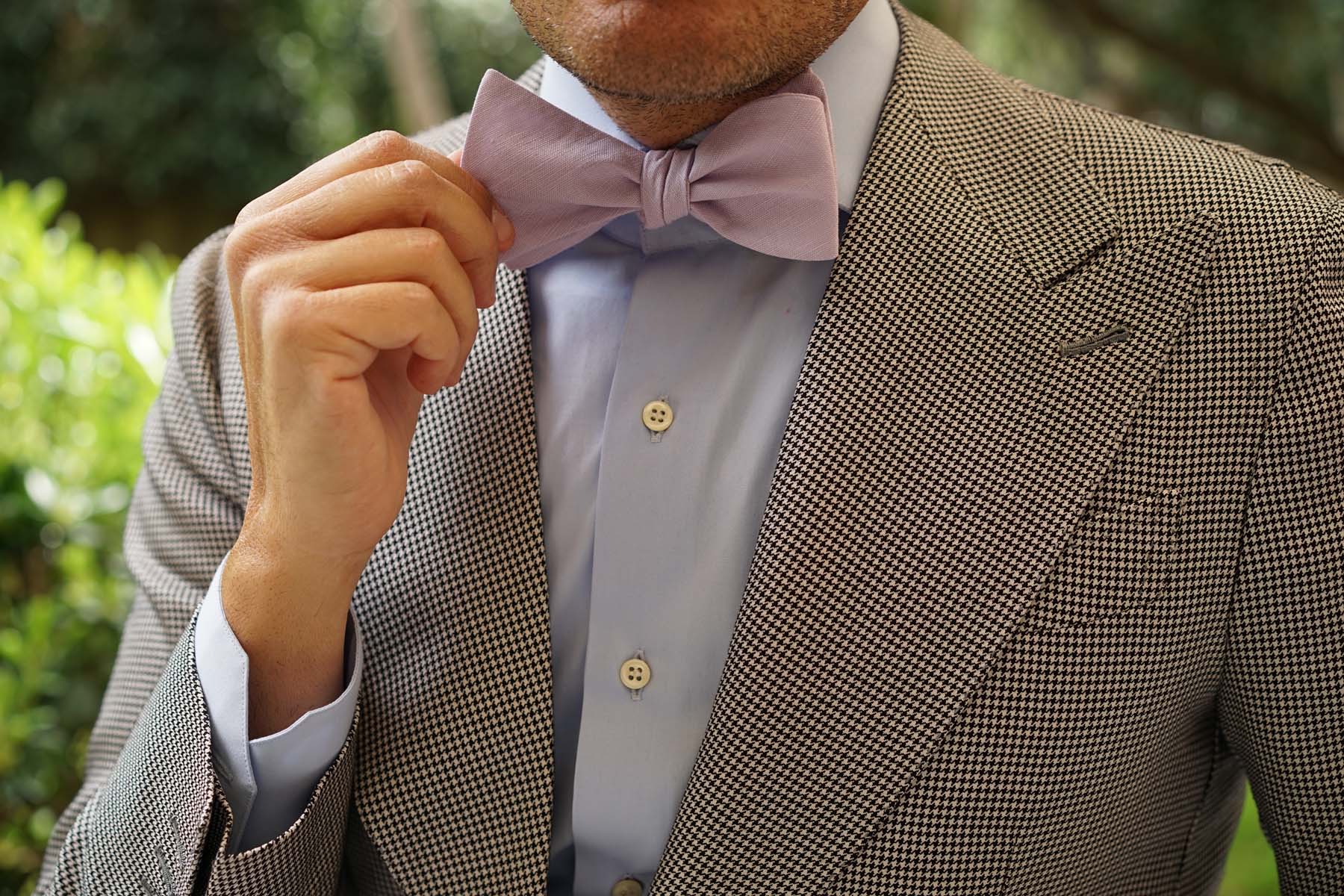 Purple Lilac Lavender Slub Linen Self Tie Bow Tie