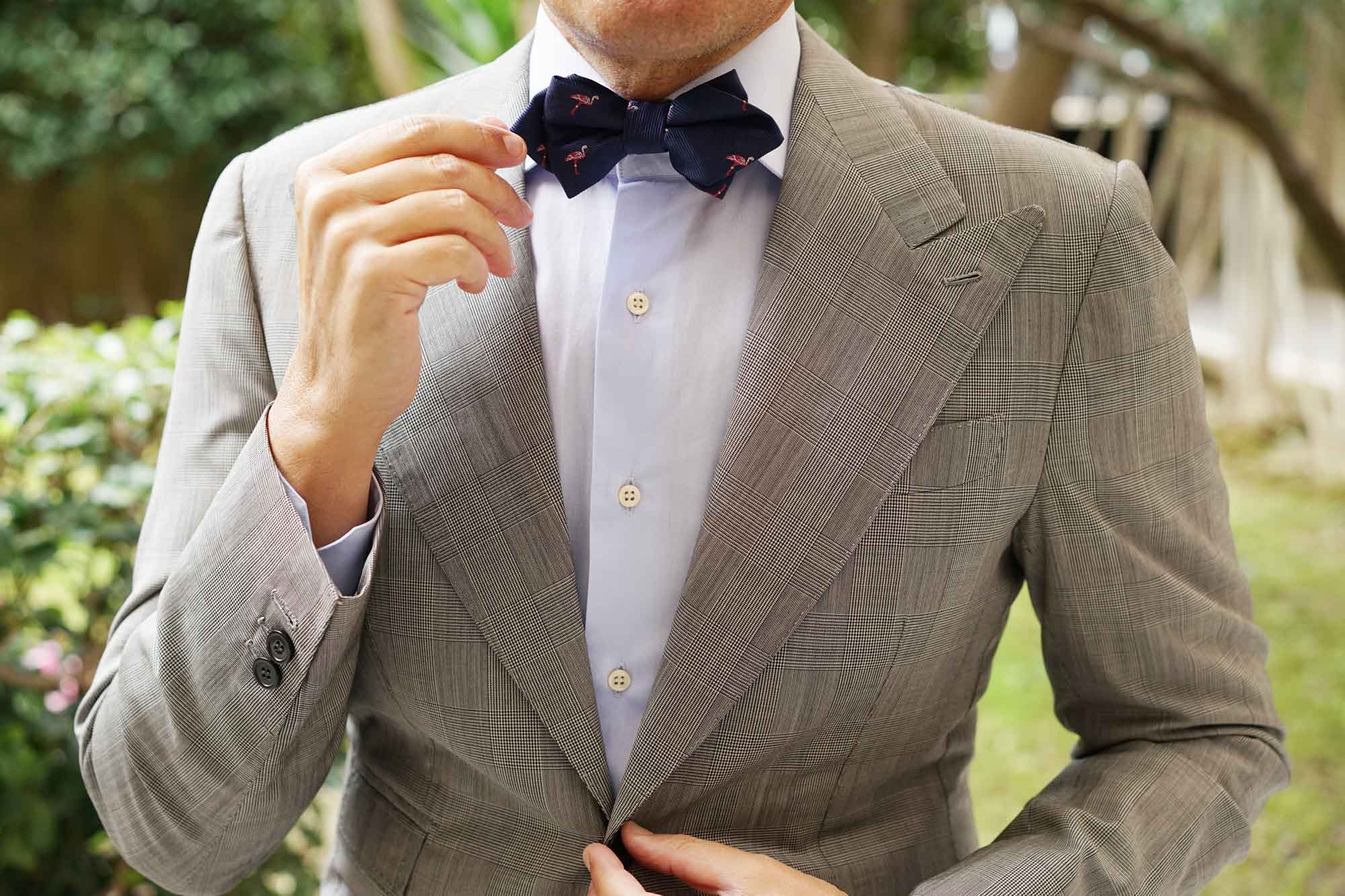 The Navy Blue Pink Flamingo Diamond Bow Tie