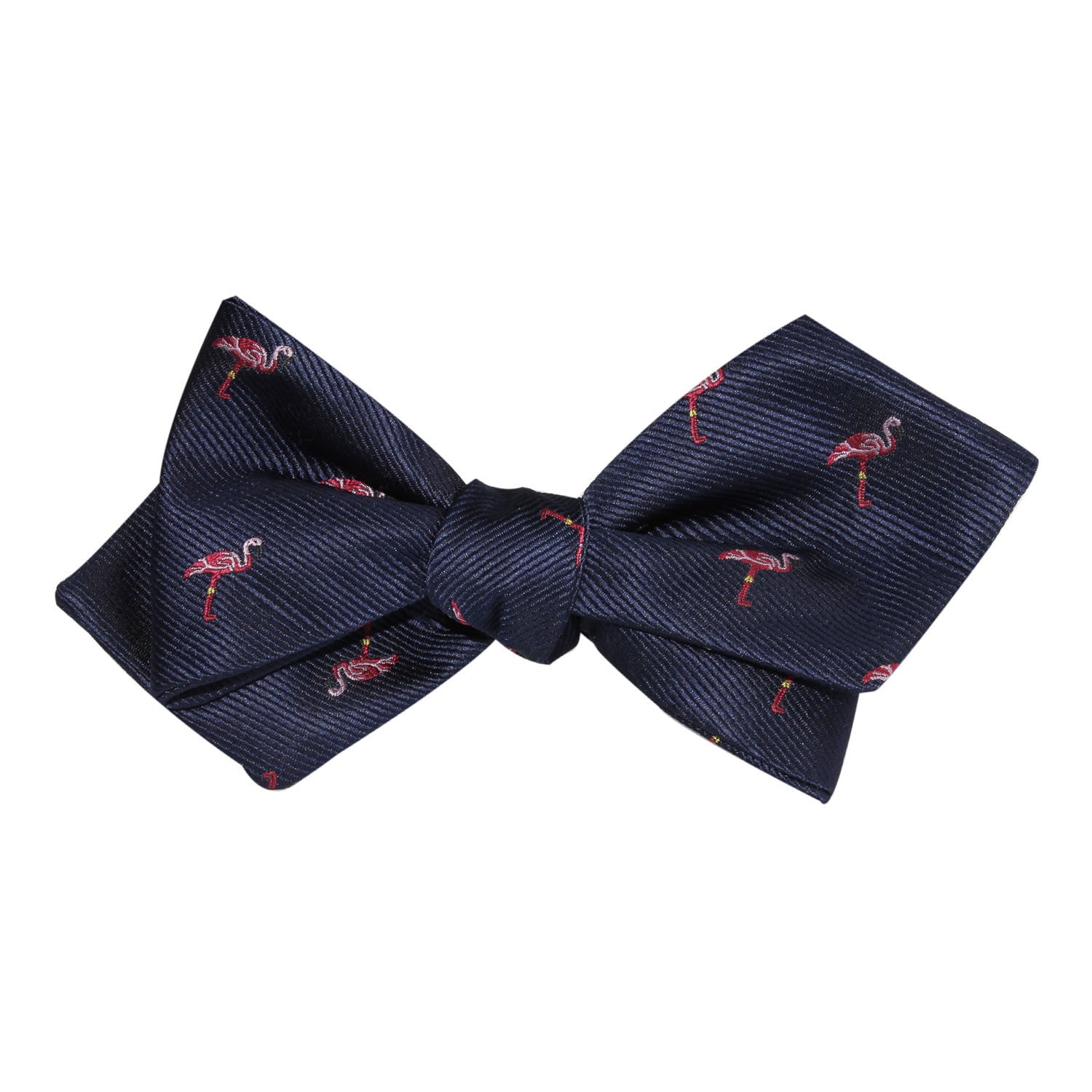 The Navy Blue Pink Flamingo Self Tie Diamond Tip Bow Tie