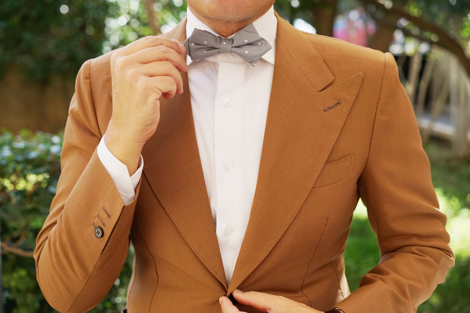 Grey with White Polka Dots Diamond Bow Tie