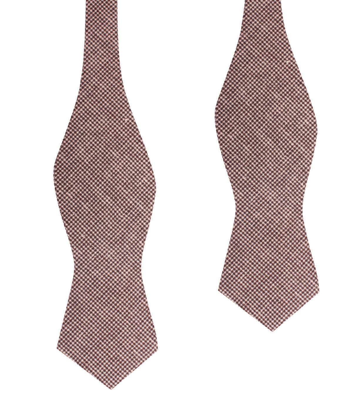 Brown Houndstooth Linen Self Tie Diamond Tip Bow Tie