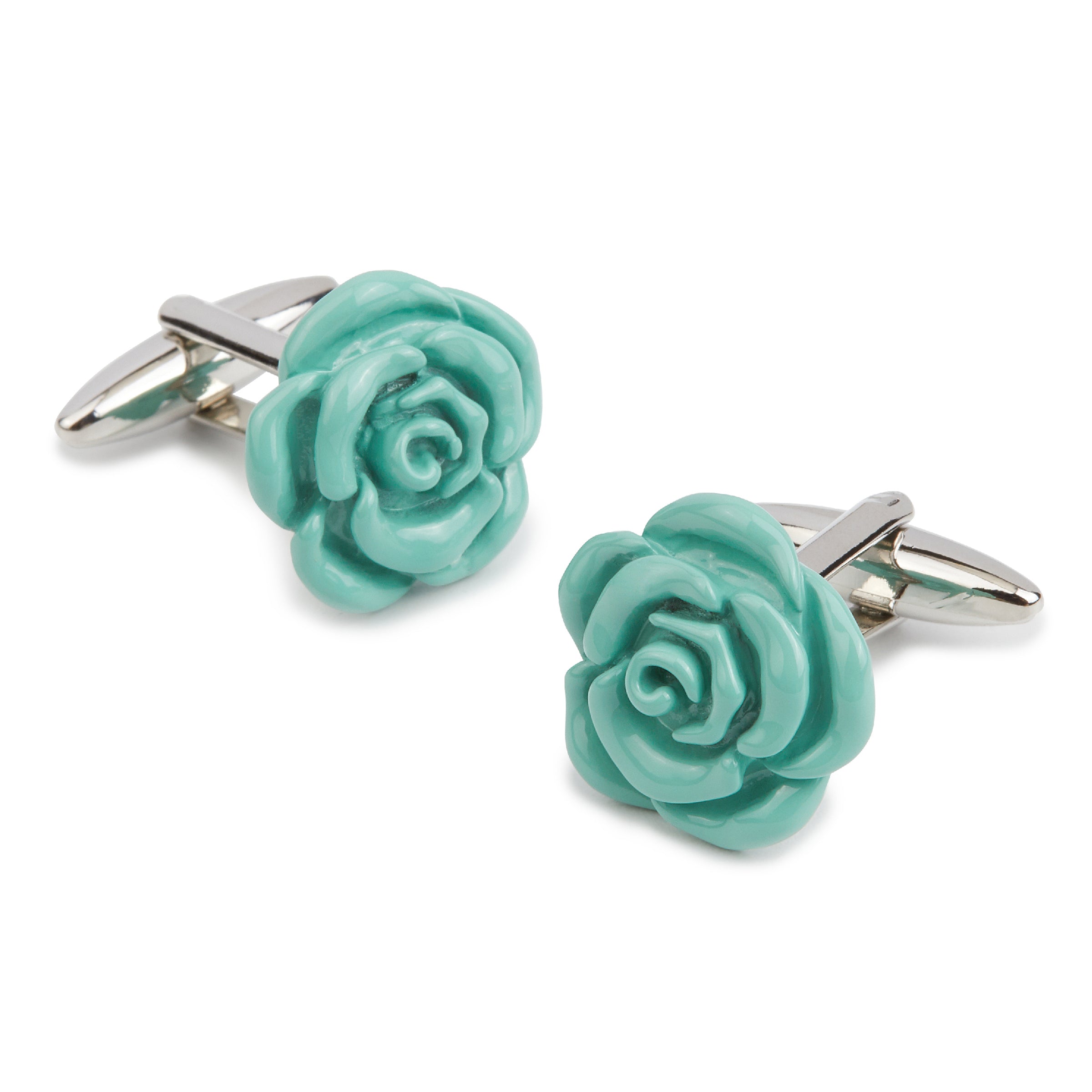 Light Sea Green Rose Metal Cufflinks