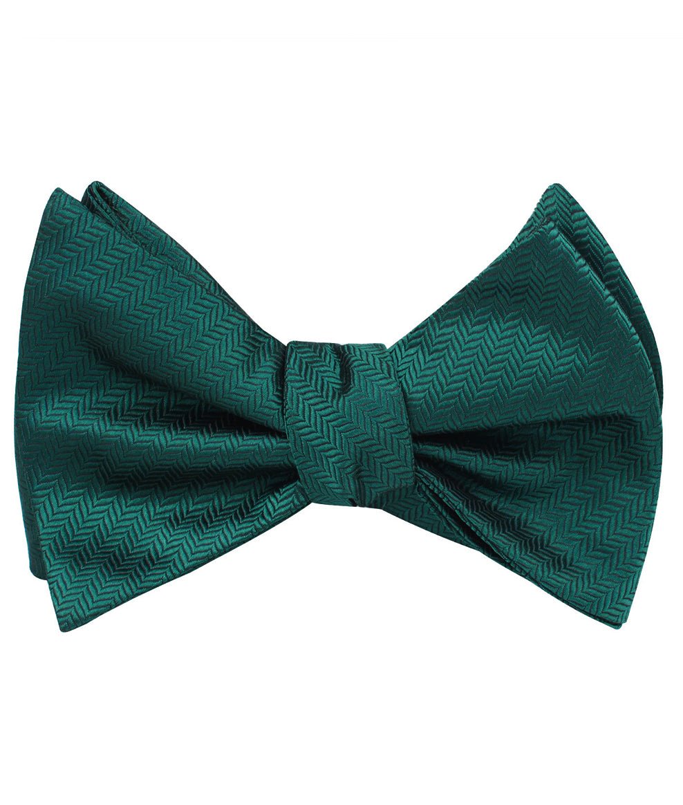 Dark Green Herringbone Self Bow Tie