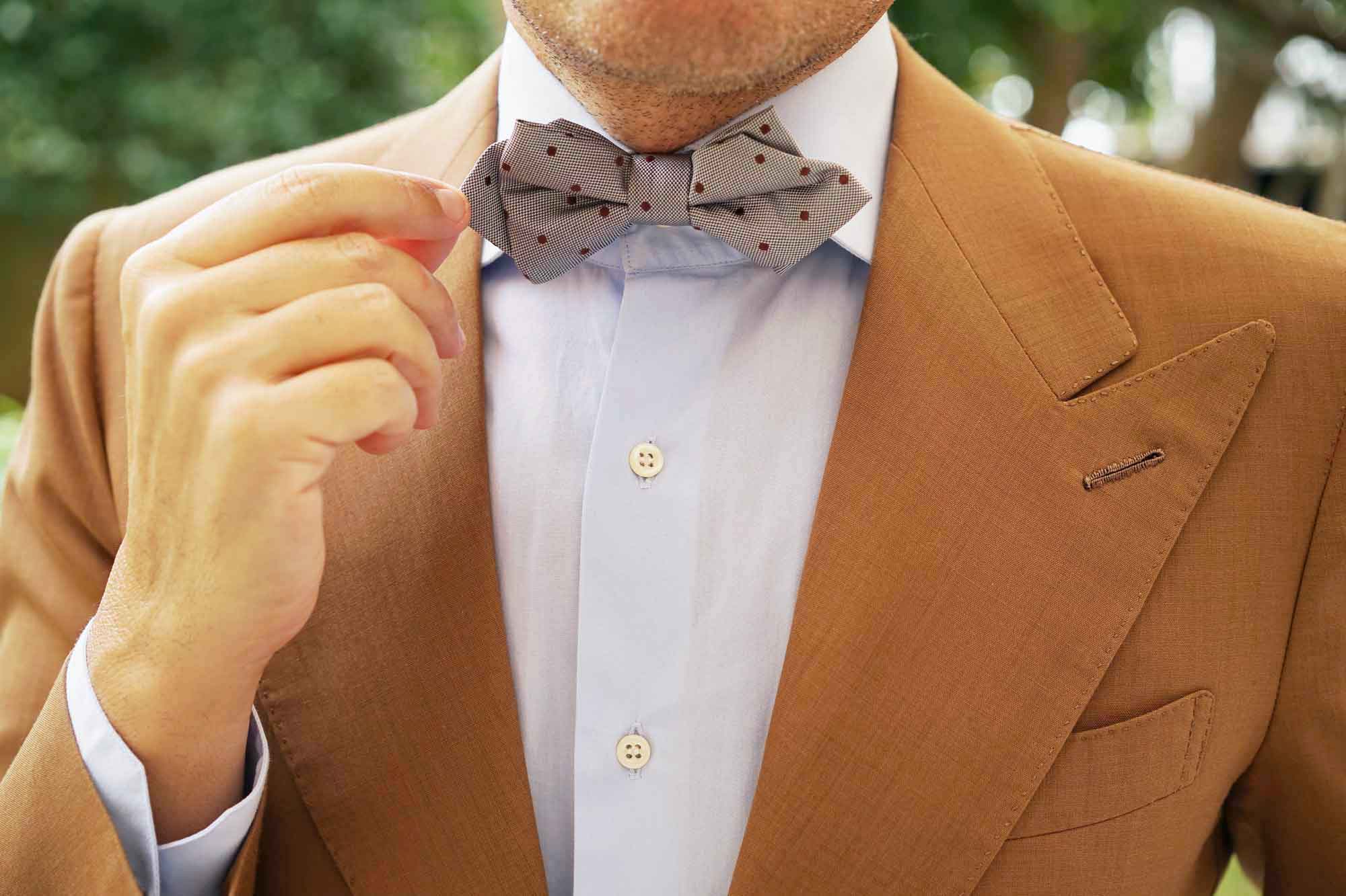 Grey with Brown Polka Dots Diamond Bow Tie