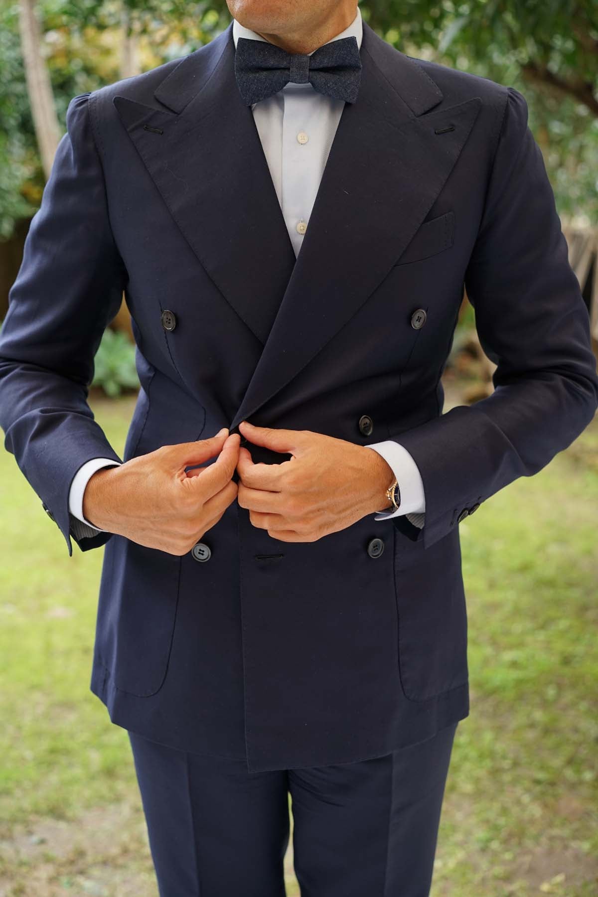 Dark Blue Raw Denim Linen Bow Tie