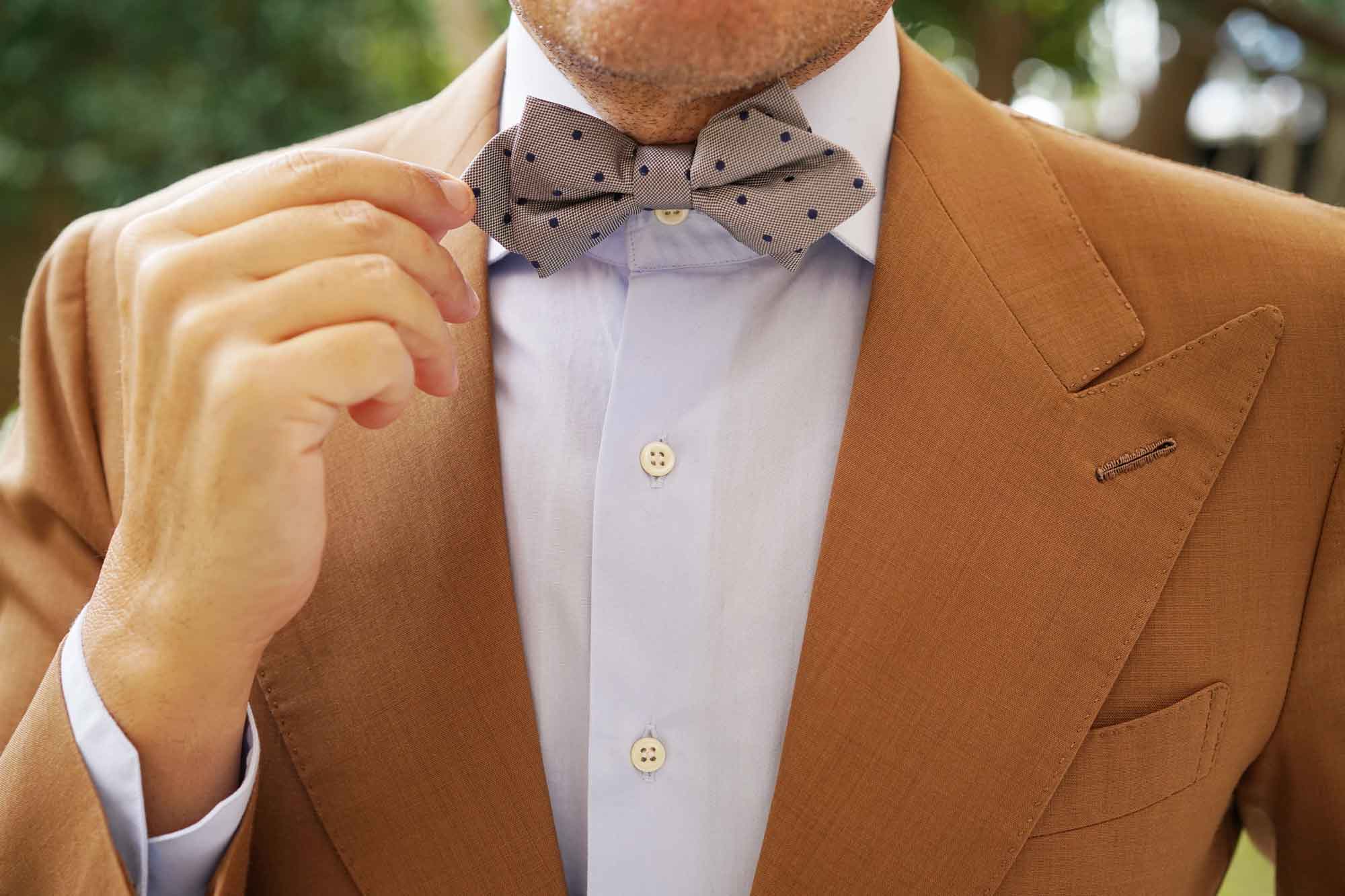 Grey with Oxford Navy Blue Polka Dots Diamond Bow Tie