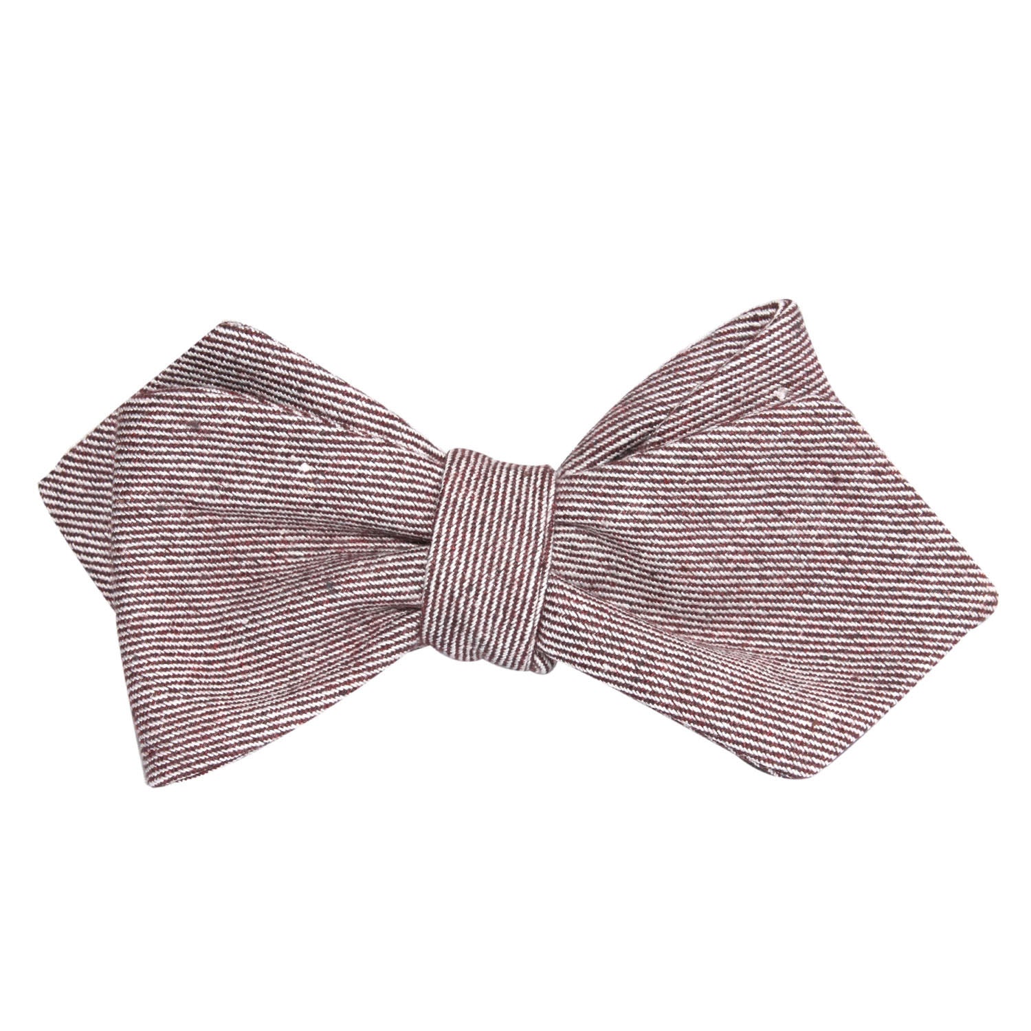 Brown & White Twill Stripe Linen Self Tie Diamond Tip Bow Tie