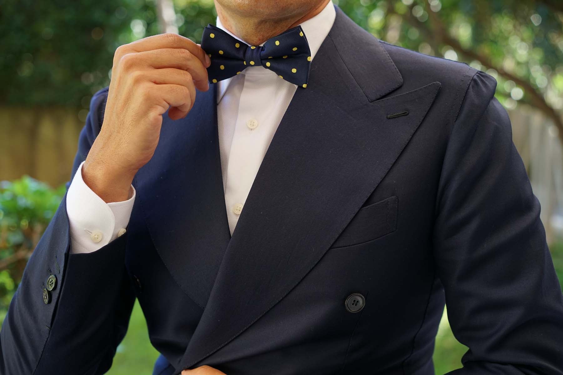 Navy on Large Yellow Dots Bow Tie