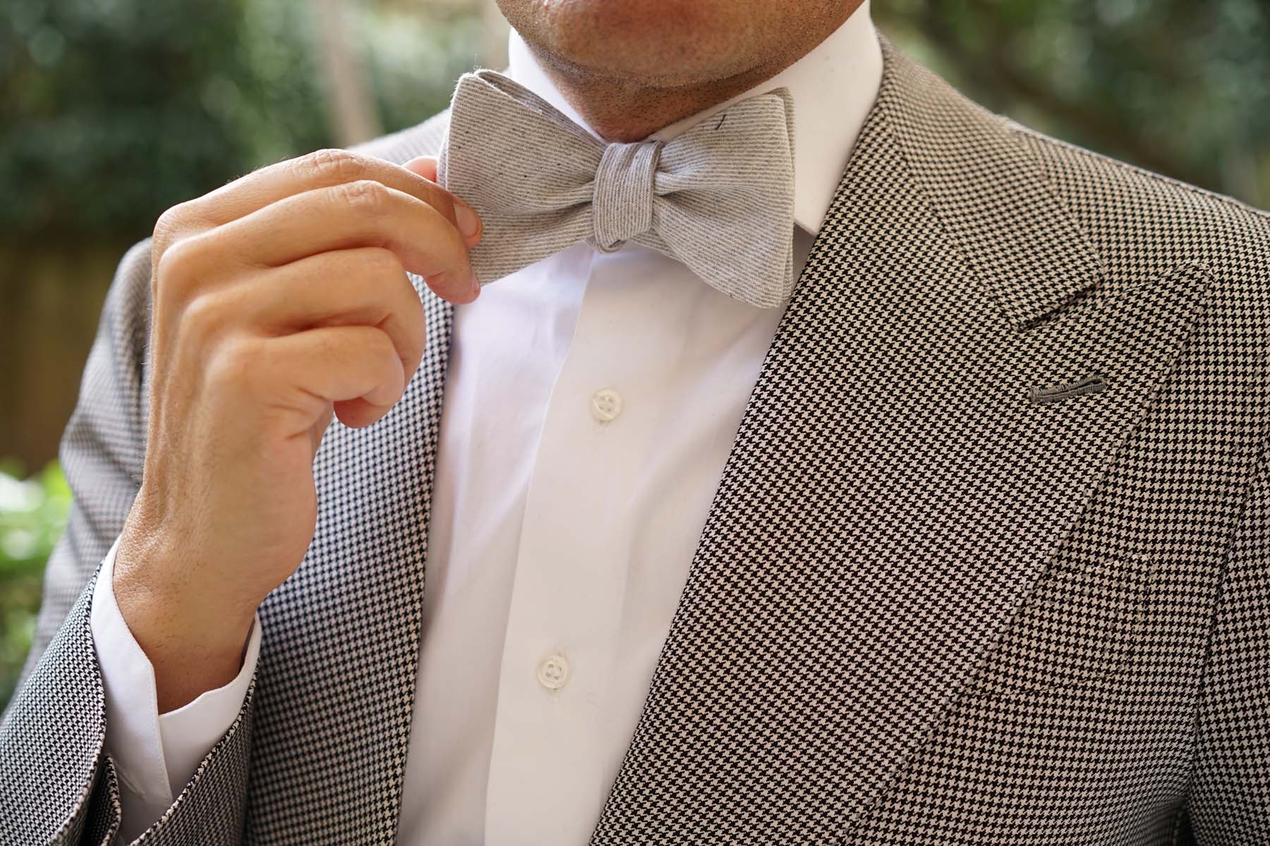 Light Grey Twill Stripe Linen Self Tie Bow Tie