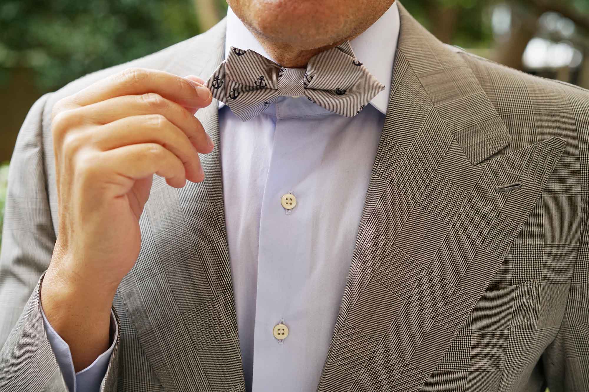 The OTAA Light Grey with Navy Blue Anchors Diamond Bow Tie