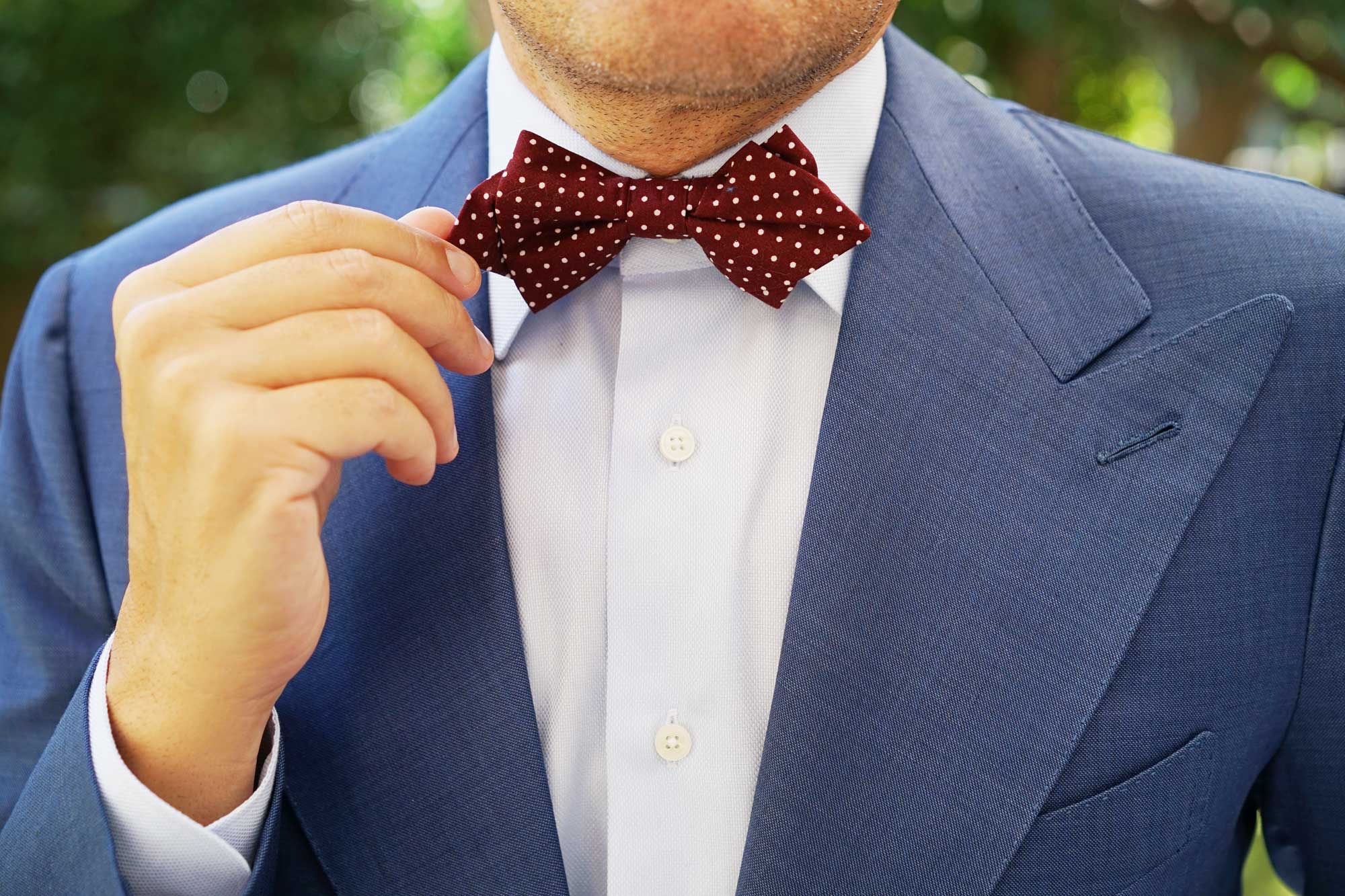 Burgundy Cotton Polkadot Diamond Bow Tie