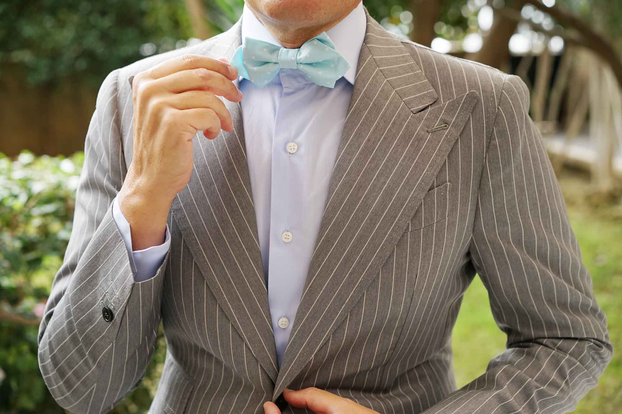 The OTAA Mint Blue with White Polka Dots Diamond Bow Tie