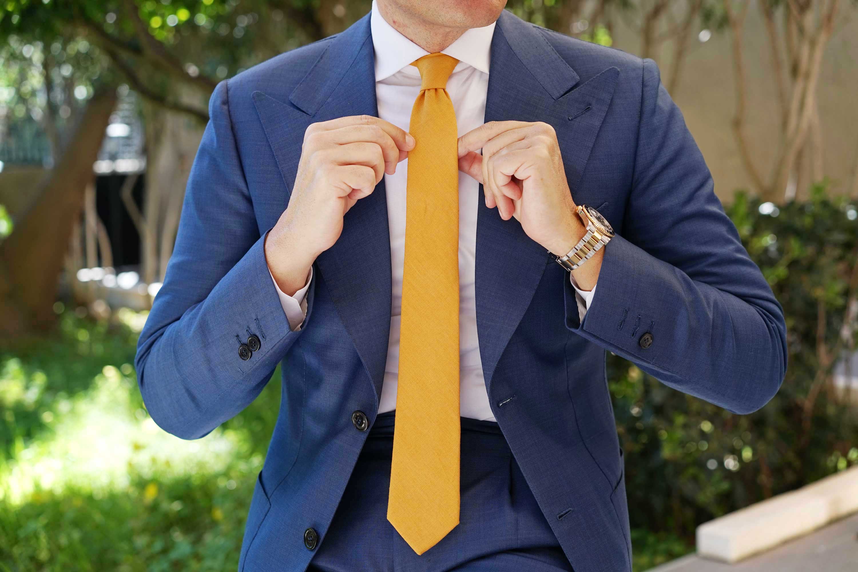 Mustard Yellow Slub Linen Skinny Tie