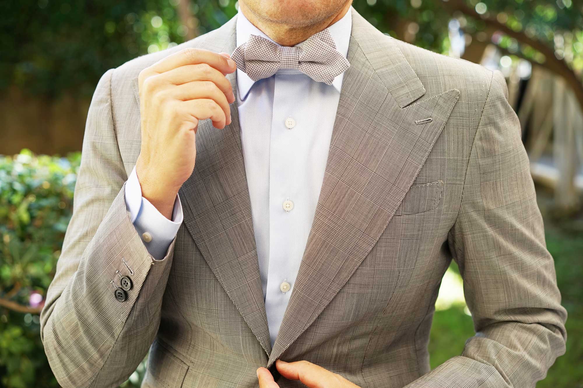 Light Grey Houndstooth Linen Diamond Bow Tie