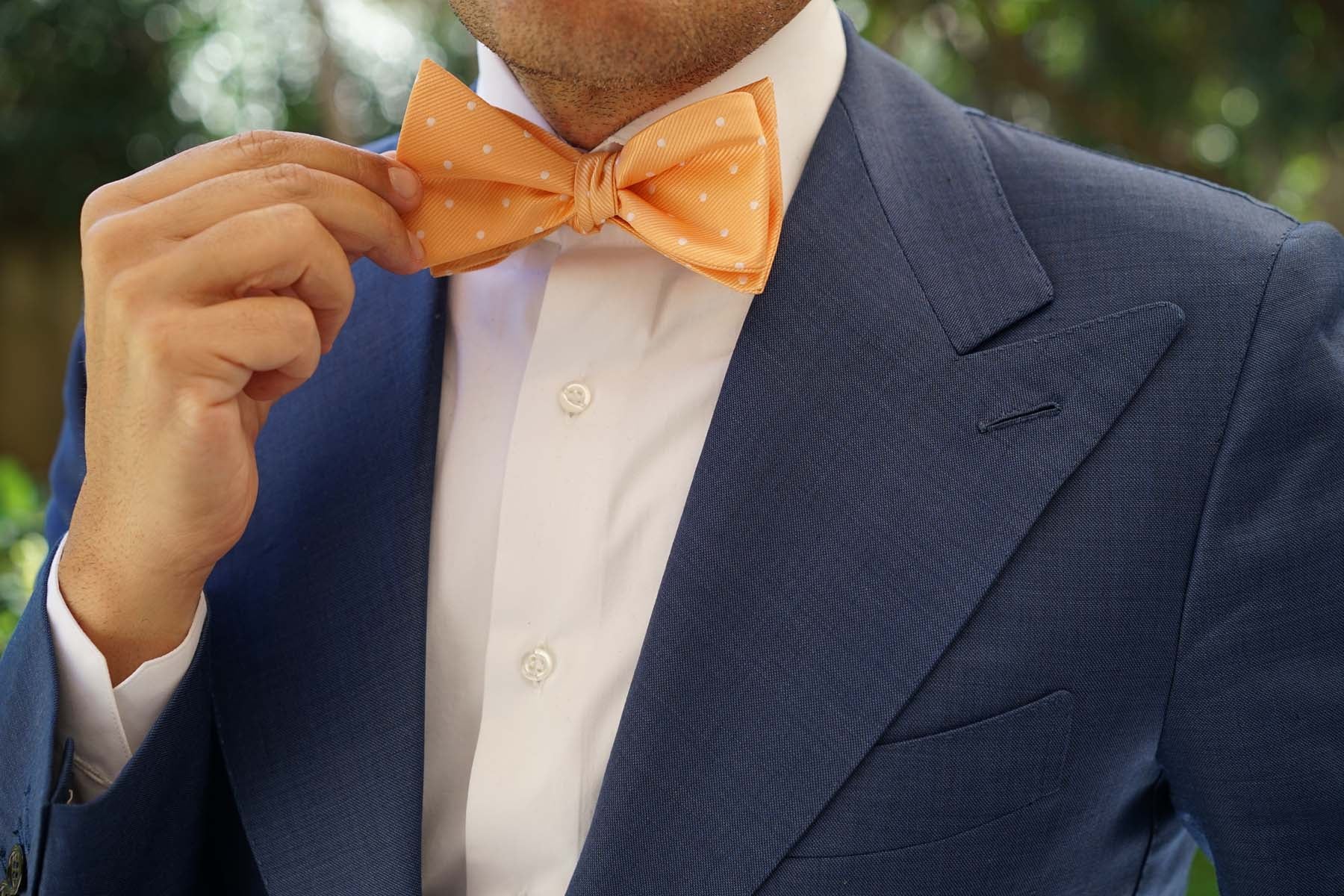 Orange with White Polka Dots Self Tie Bow Tie