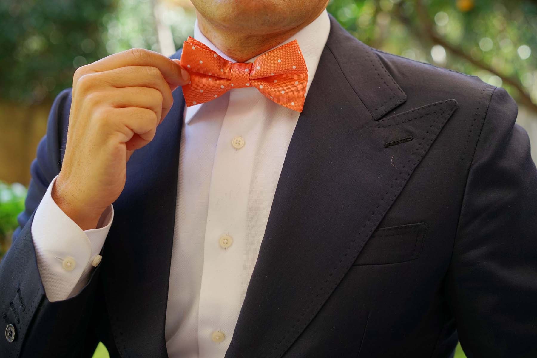 Coral Orange with White Polka Dots Bow Tie