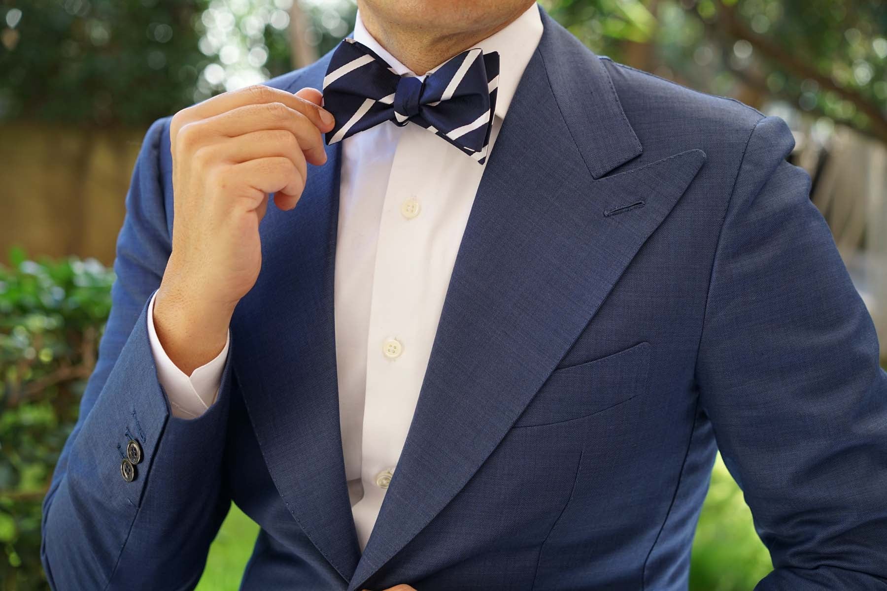 Navy Blue Pencil Stripe Self Bow Tie