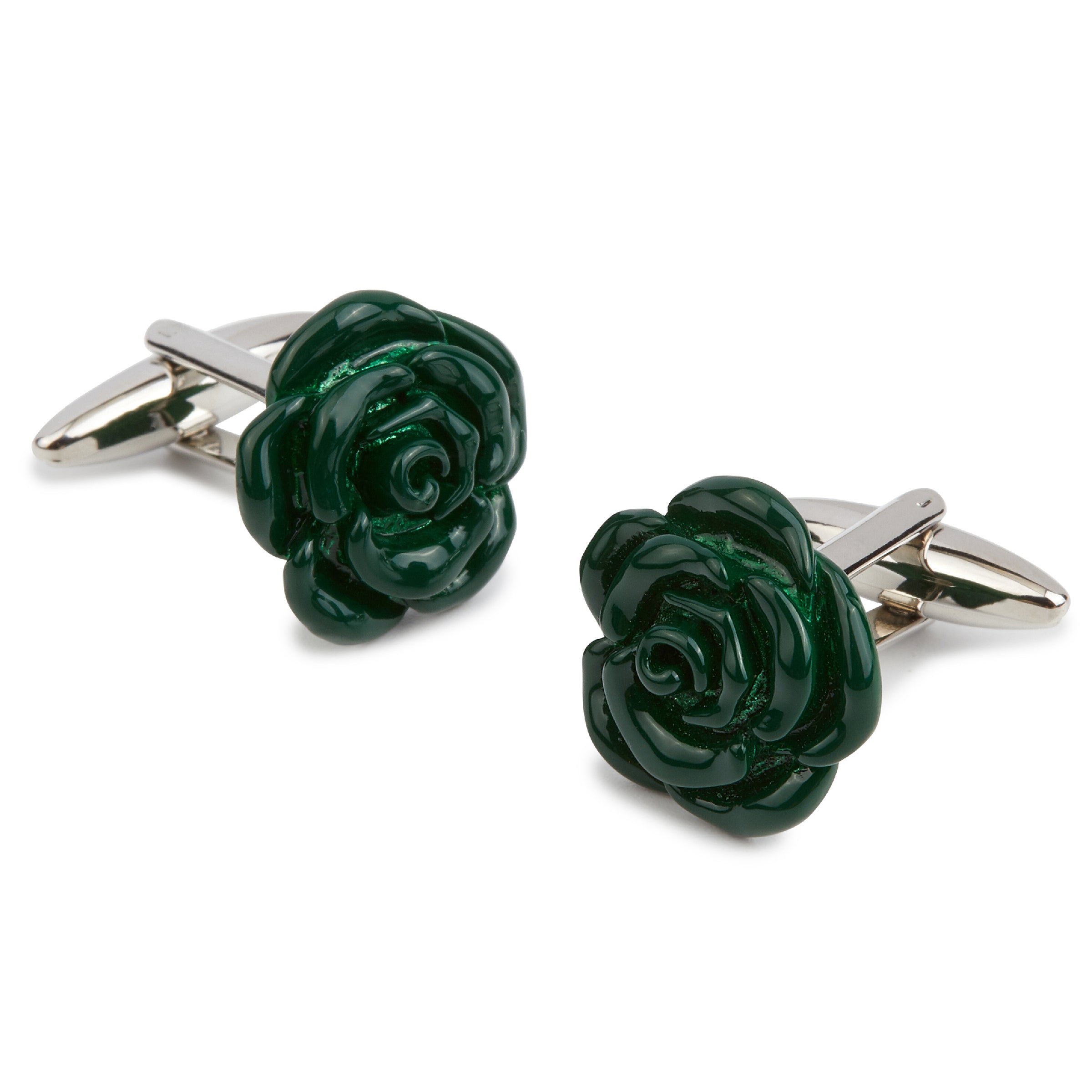 Emerald Green Rose Metal Cufflinks