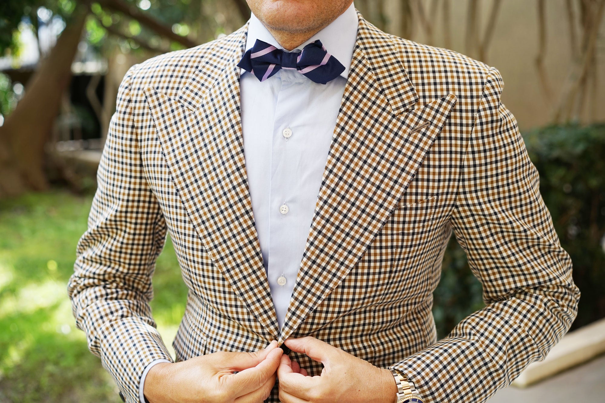 Navy Blue with Purple Stripe Diamond Bow Tie