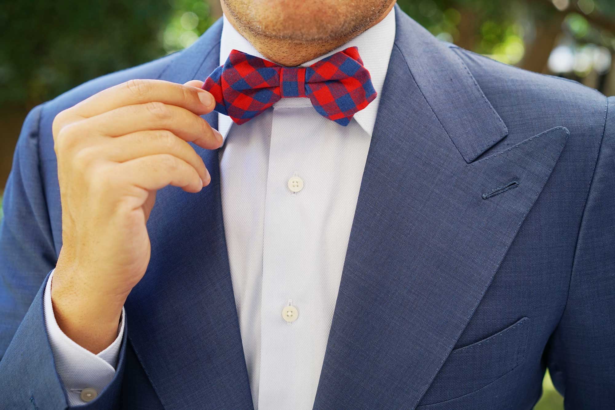 Blue & Red Gingham Diamond Bow Tie