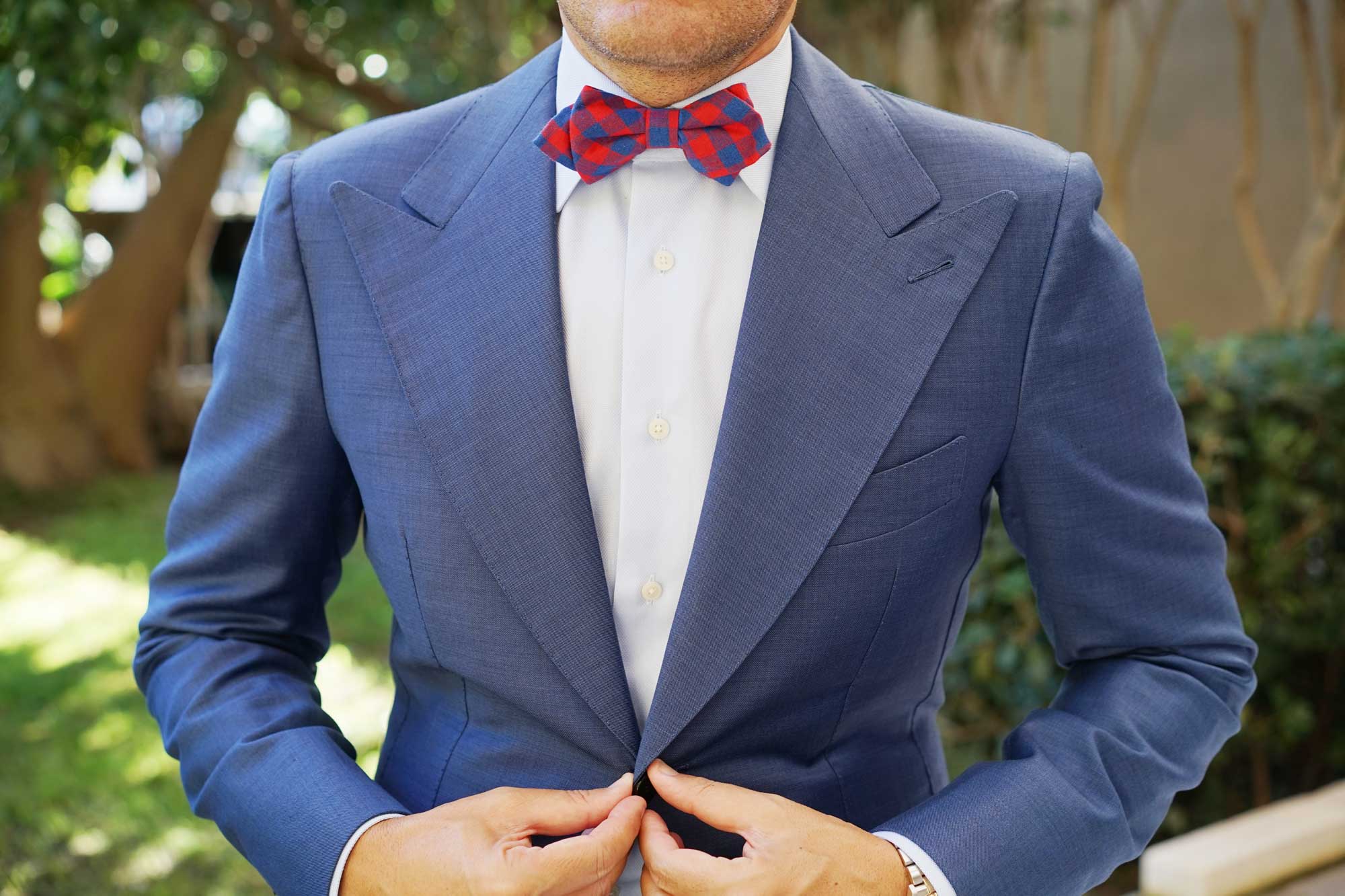 Blue & Red Gingham Diamond Bow Tie