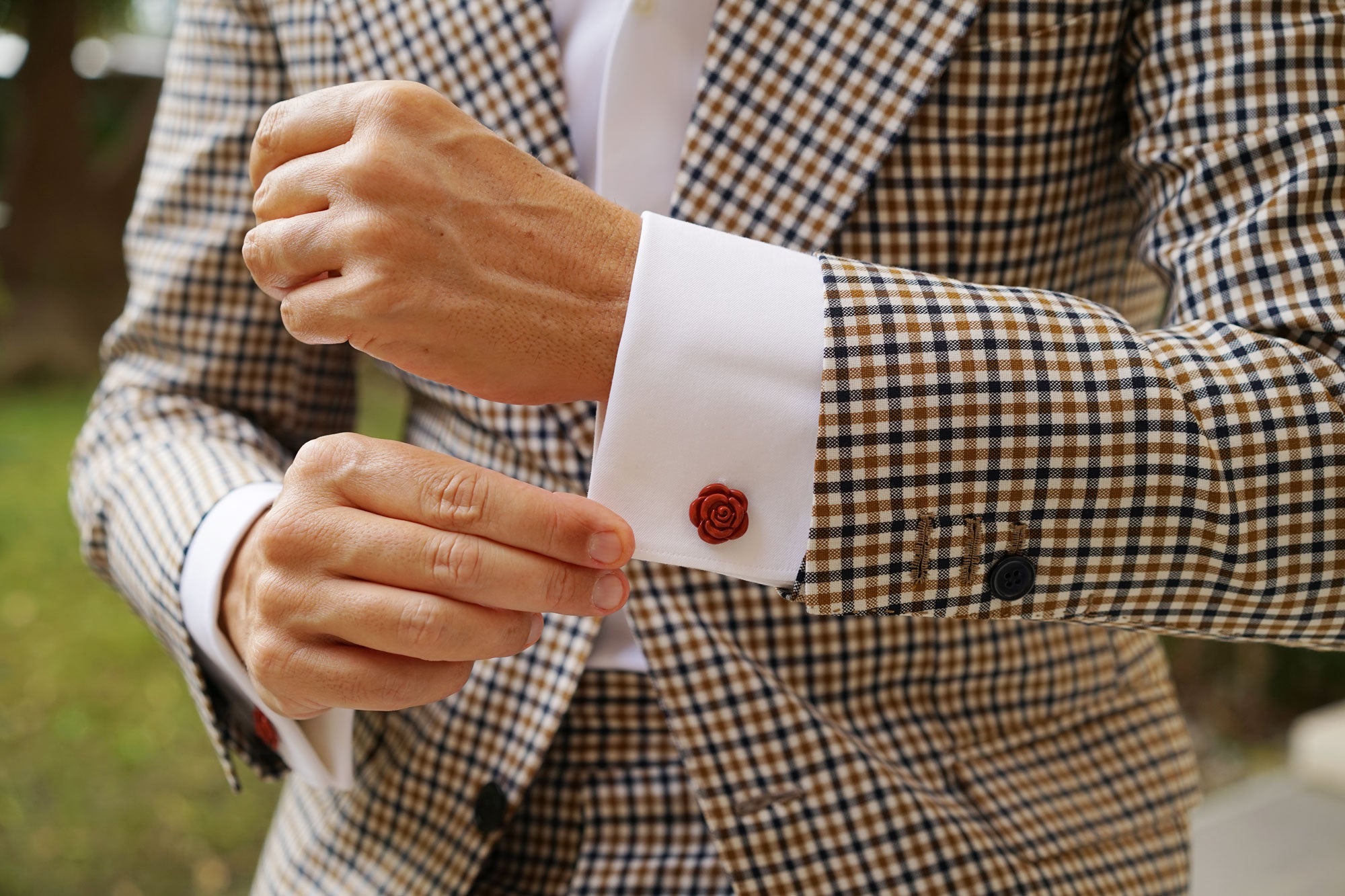 Burnt Dark Orange Rose Metal Cufflinks