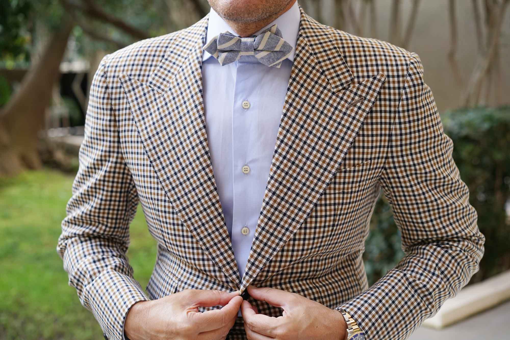 Blue Bodrum Linen Chalk Stripe Diamond Bow Tie