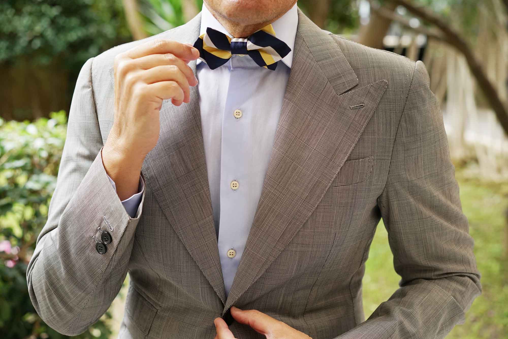 Navy Blue & Yellow Stripe Diamond Bow Tie