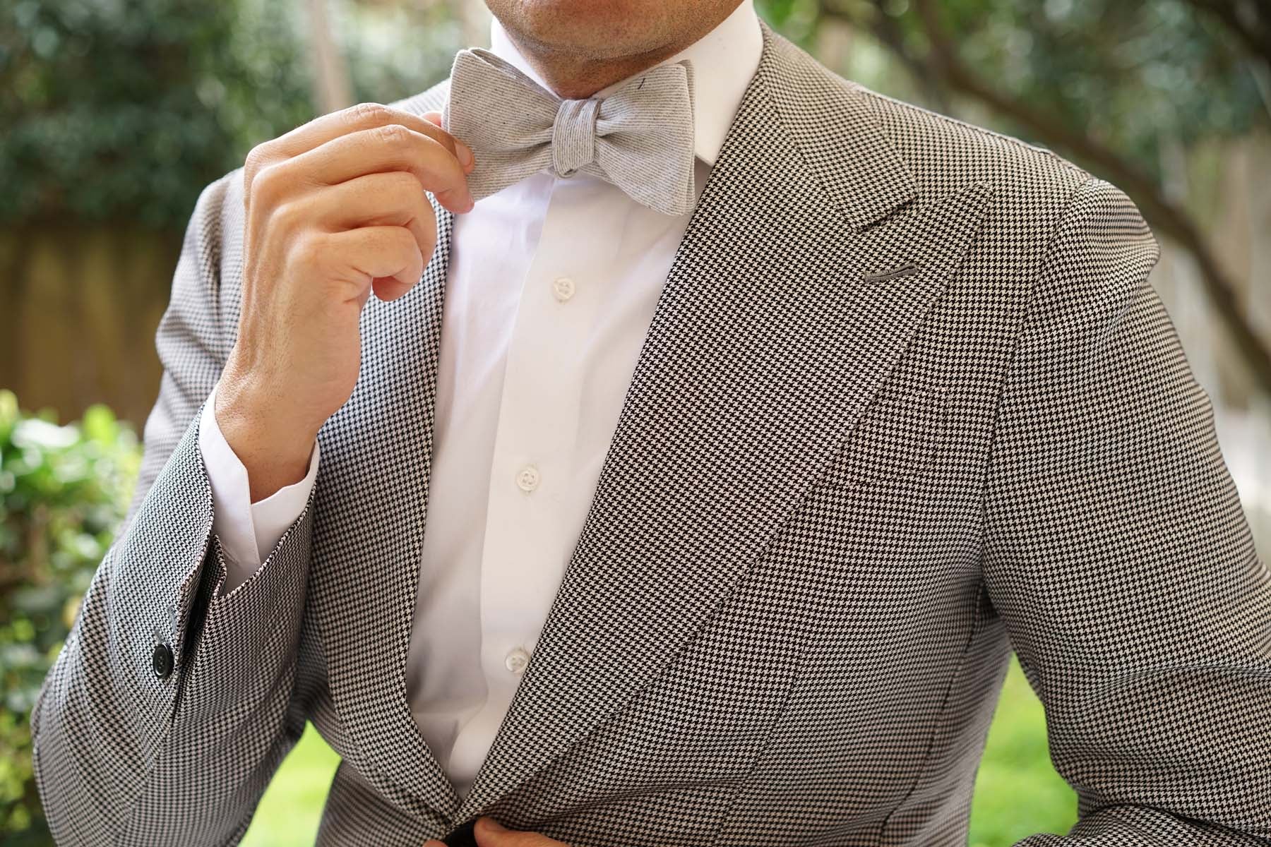 Light Grey Twill Stripe Linen Self Tie Bow Tie