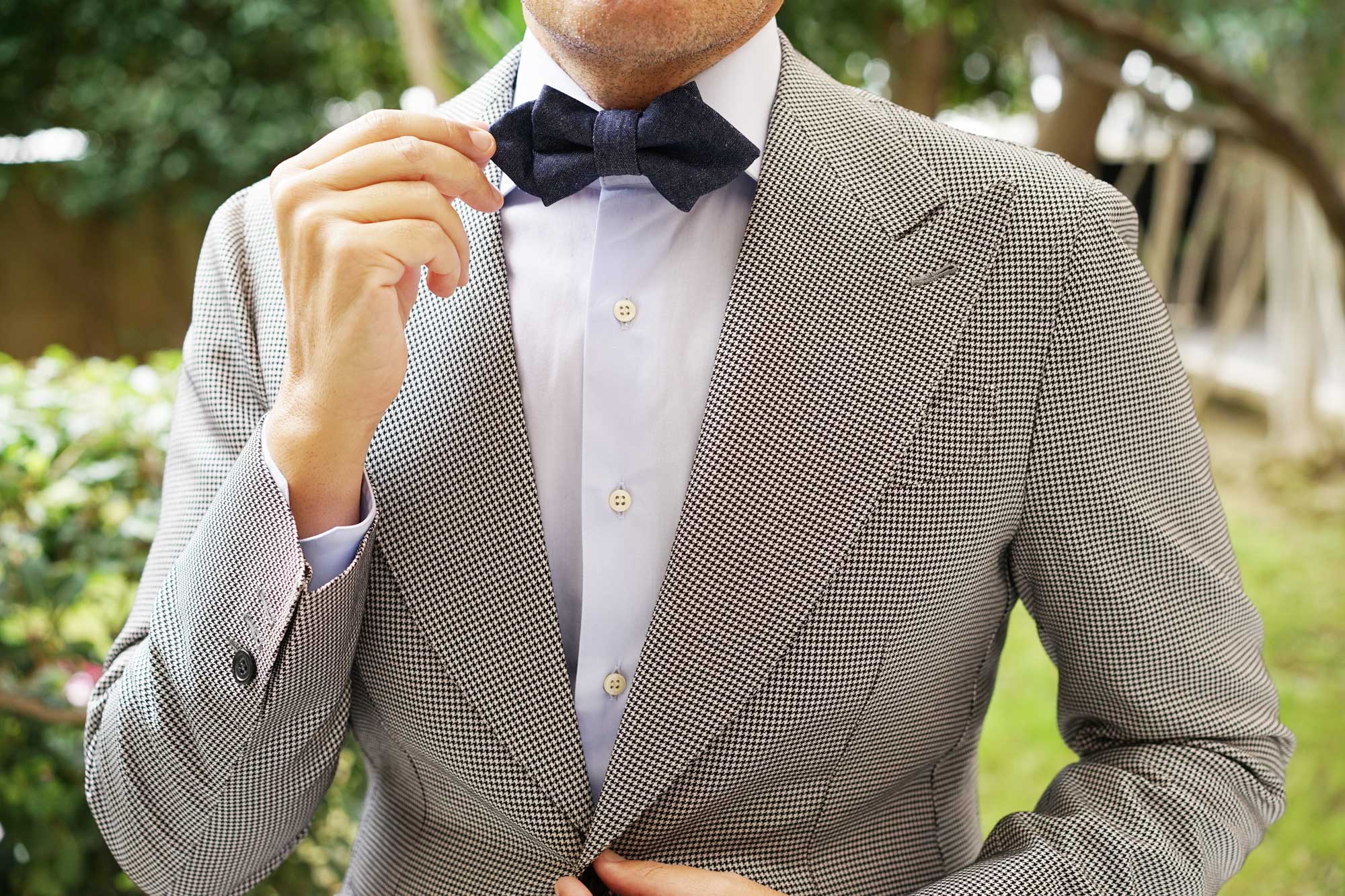 Dark Blue Raw Denim Linen Diamond Bow Tie